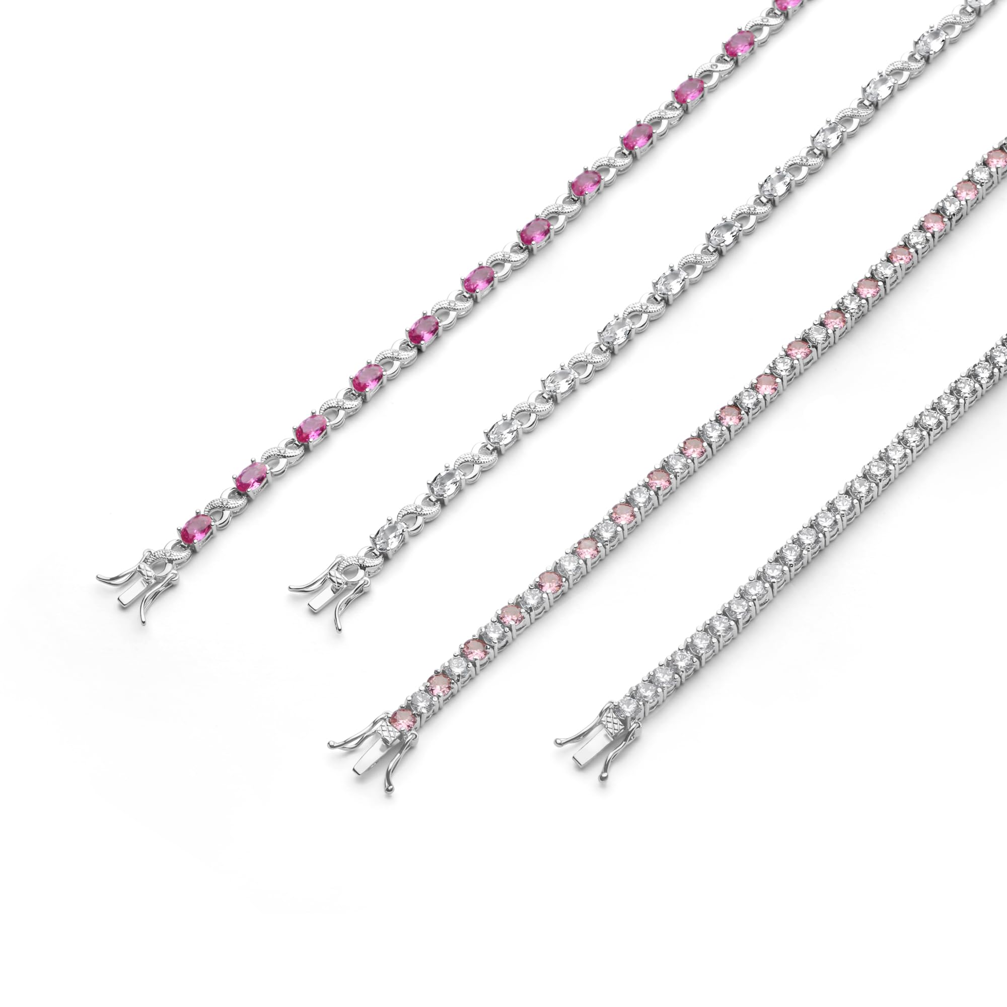 Alternando Zirconia Cubica Rotonda 12,00 Ct 4 Prong Basket Set Solitaire Aaa Cz Bracciale Da Tennis Per Le Donne Prom Sposa Placcato In Argento Simulato Gioiello Colore Birthstone 7,5 Pollici