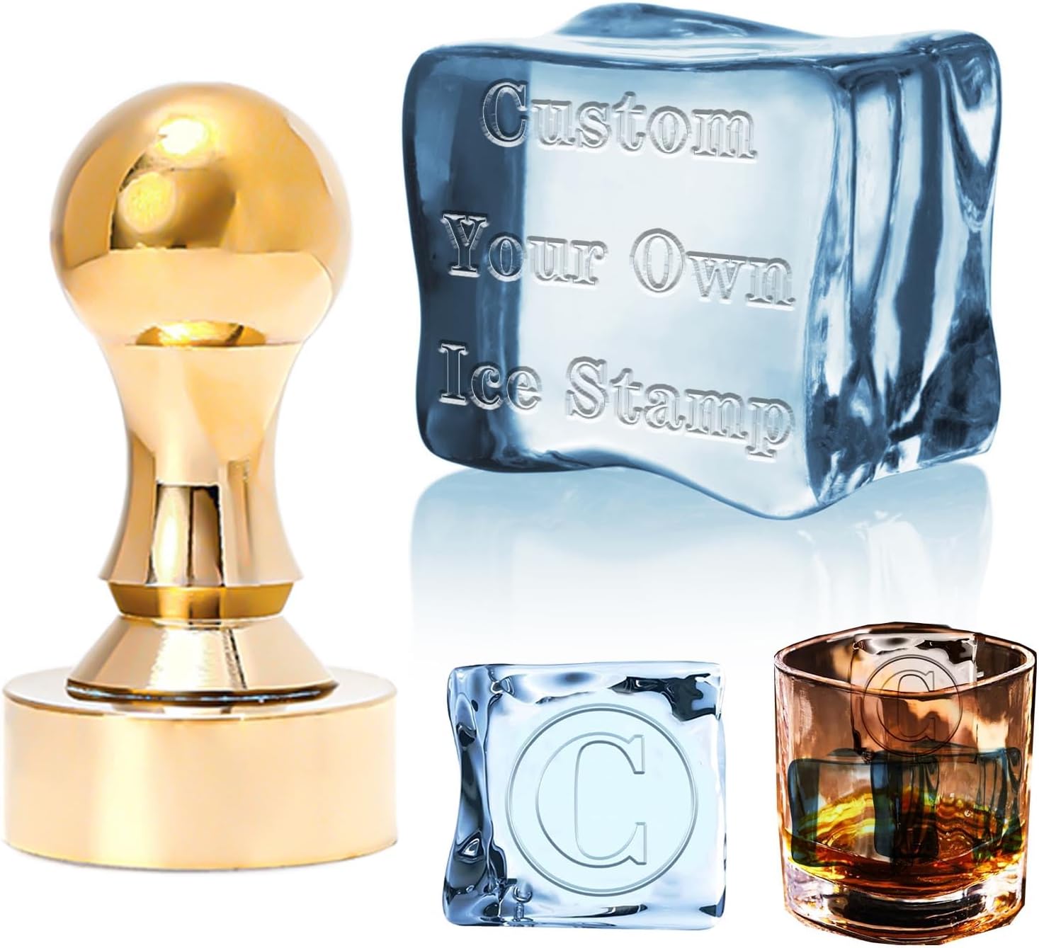 Custom Ice Cube Stamp - Personalize Your Own Design Brass Ice Stamp, Ice Branding Stamp With Handle For Hand Ice Engraving DIY, Fancy Drink Monogram Ice