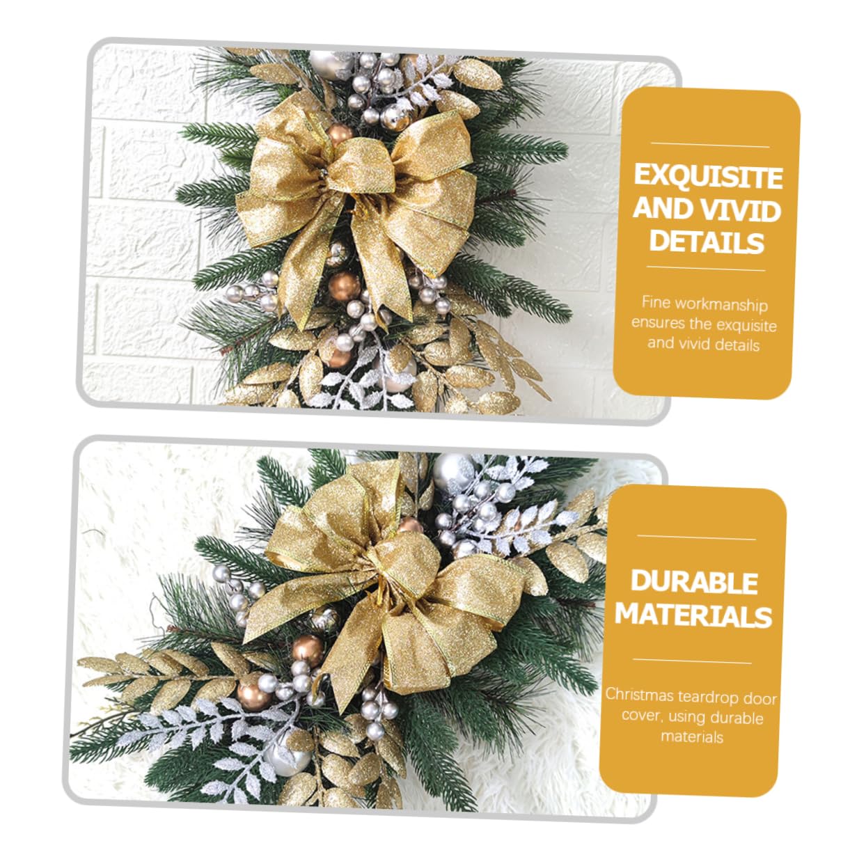 GOOHOCHY Christmas Teardrop Swag Bow Pendant Decorative Stair Railing Garland for Holiday Home Decor for Front Door Living Room and Fireplace Reusable and