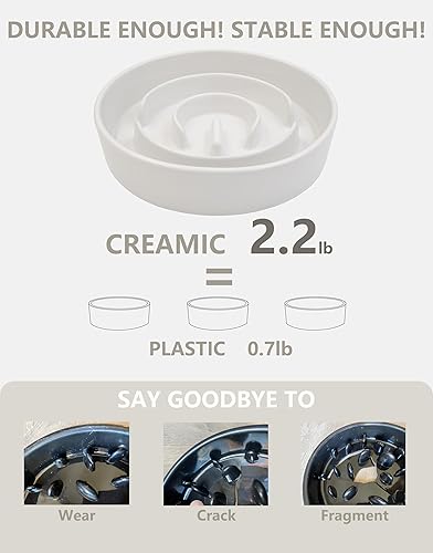 Miniatura 4 de Cuencos de cerámica para perros de alimentación lenta, 2.0 tazas de comedero lento para perros medianos y grandes, cuenco de laberinto de