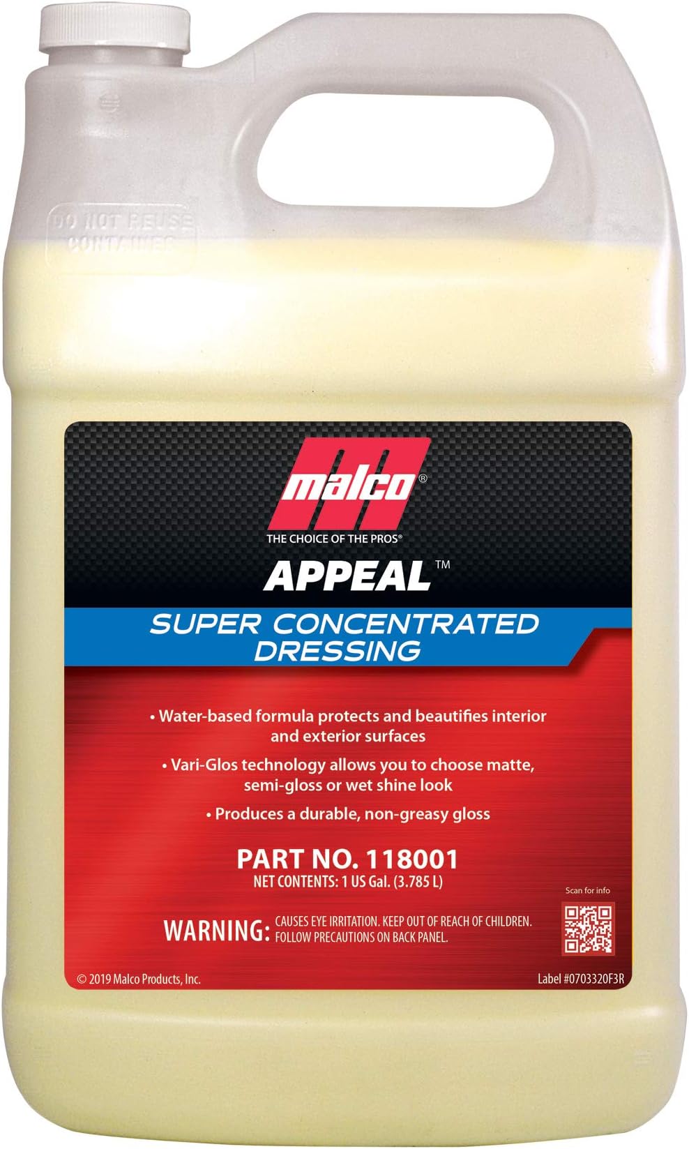 Malco Appeal Dressing – Super Concentrated Formula Protects and Beautifies Interior and Exterior Surfaces/Choose Your Gloss Level/Produces a Durable, Non-Greasy Gloss / 1 Gallon (118001)