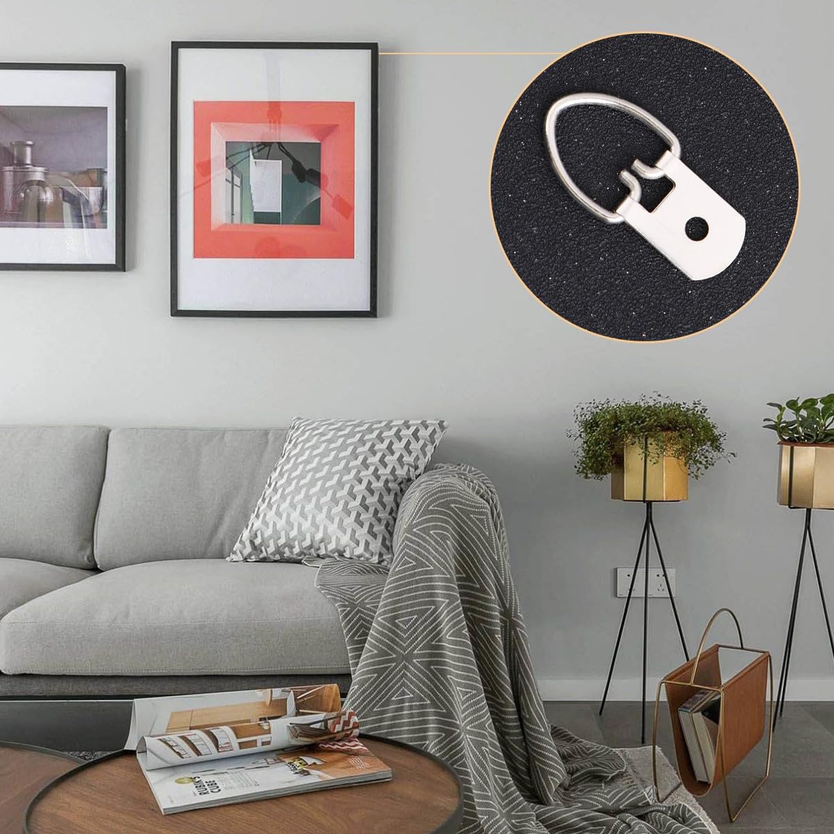 OUNONA 200pcs Picture Hanging Hooks D-Rings with Screws Wall Mount Hardware for Photo Frames Paintings and Artwork Hanging