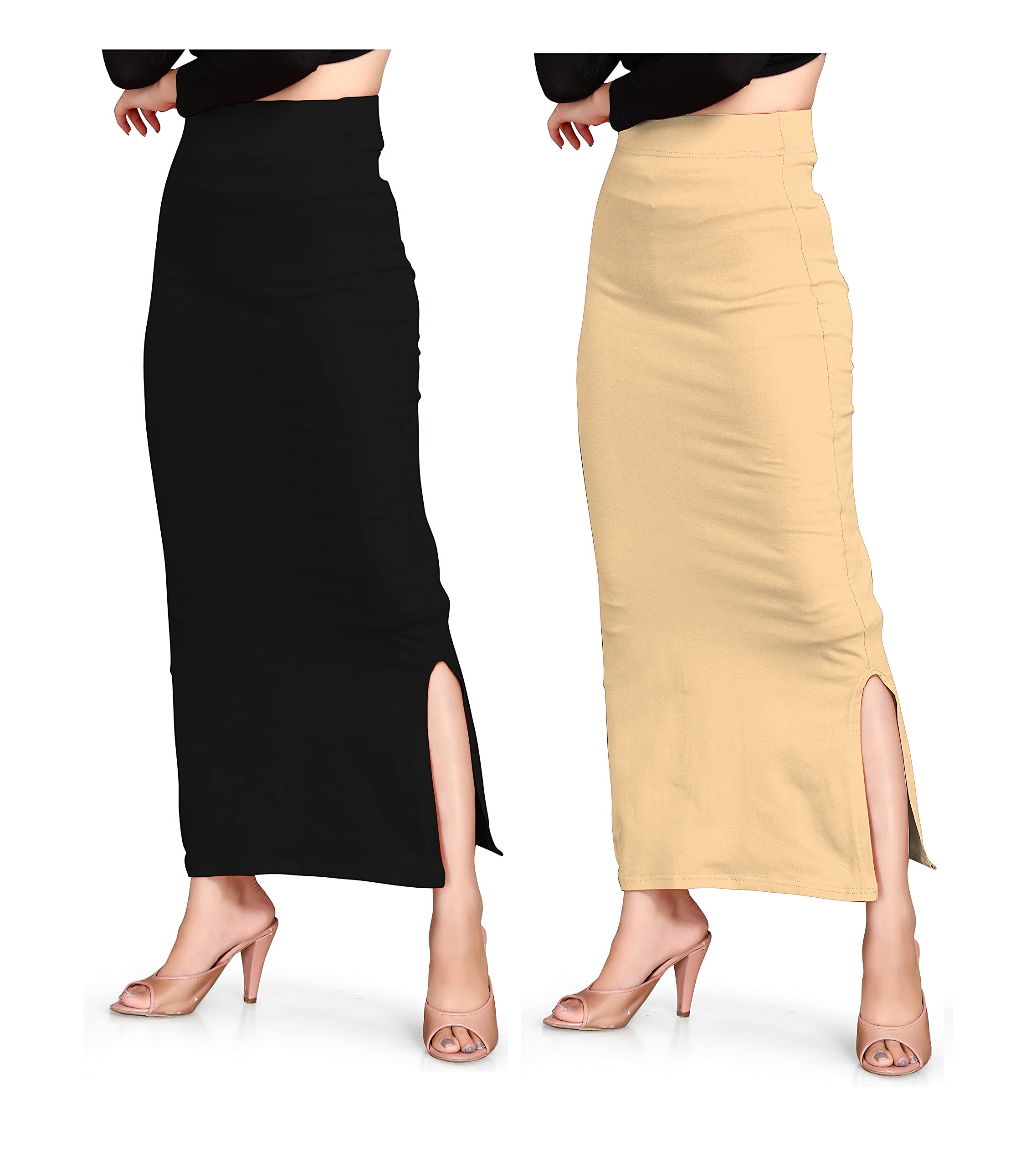 SCUBE DESIGNSPolylycra Fabric Soft Comfy Slim Saree Silhouette Saree Shapewear Bottom Side Slits Petticoat,Skirts for Women & Girl Shape Wear Dress for Saree (Combo Pack)