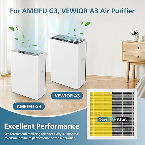 Miniatura 4 de Paquete de 2 filtros G3 para mascotas compatibles con AMEEU G3 (Sferf-30) y purificador de aire VEWIOR A3, filtro de aire 3 en 1 H13 True HEPA para