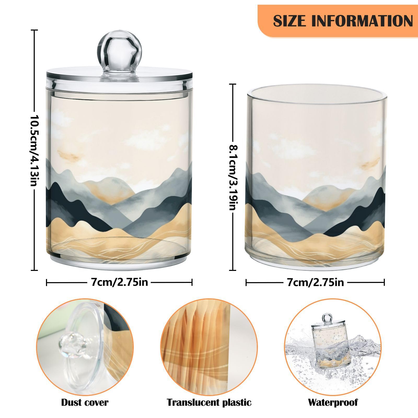 4 Pack Qtip Holder Organizer Dispenser Gold and Black Marble Bathroom Storage Canister Cotton Ball Holder Bathroom Containers for Cotton Swabs/Pads/Floss