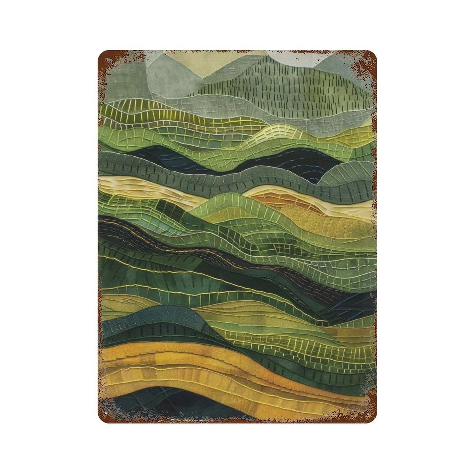 Wujhgrsg Style Stitched Wavy Stratified Green Hills 02 Wall Art Retro Iron Vintage Metal Tin Sign Poster Modern Decor For Home Cofffee Club Bar Shop 40X30cm
