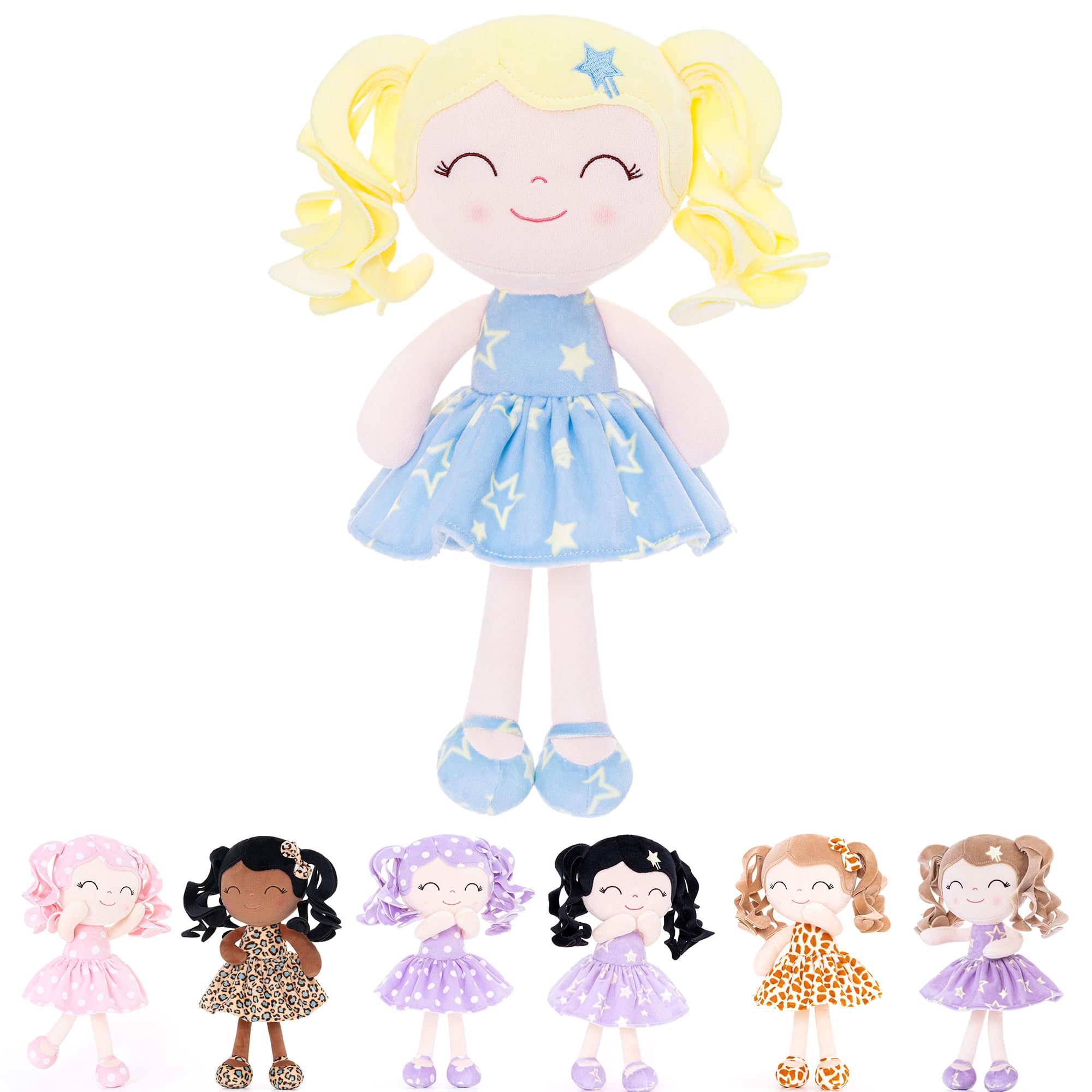 Gloveleya Baby Dolls Soft Snuggly First Baby Girl Gifts Soft Doll for Girls with Star Printed Blue Dress Galaxy Series