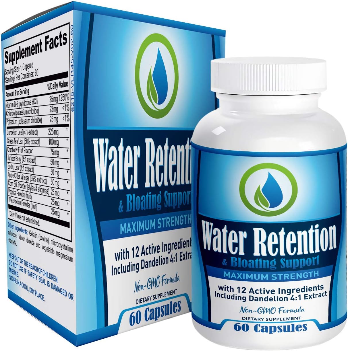 Natural Water Retention Pills/Supplement - Bloating Relief and Water Weight Loss Support - Diuretic Water Pills/Supplements - 60 Capsules