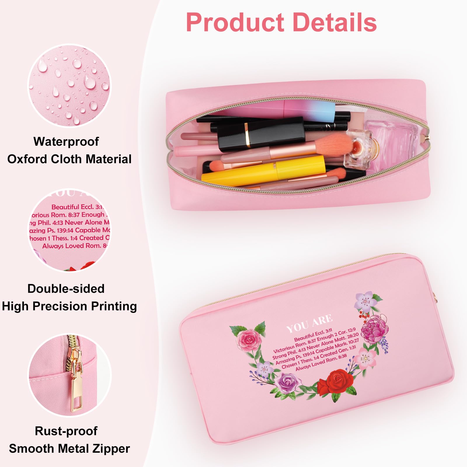Christian Bible Verse Gift for Women Oxford Cloth Cosmetic Bag for Sister Friend Daughter Teen Girls Mum Baptism Presents Religious Inspirational Quote Toiletry Bag - Image 3