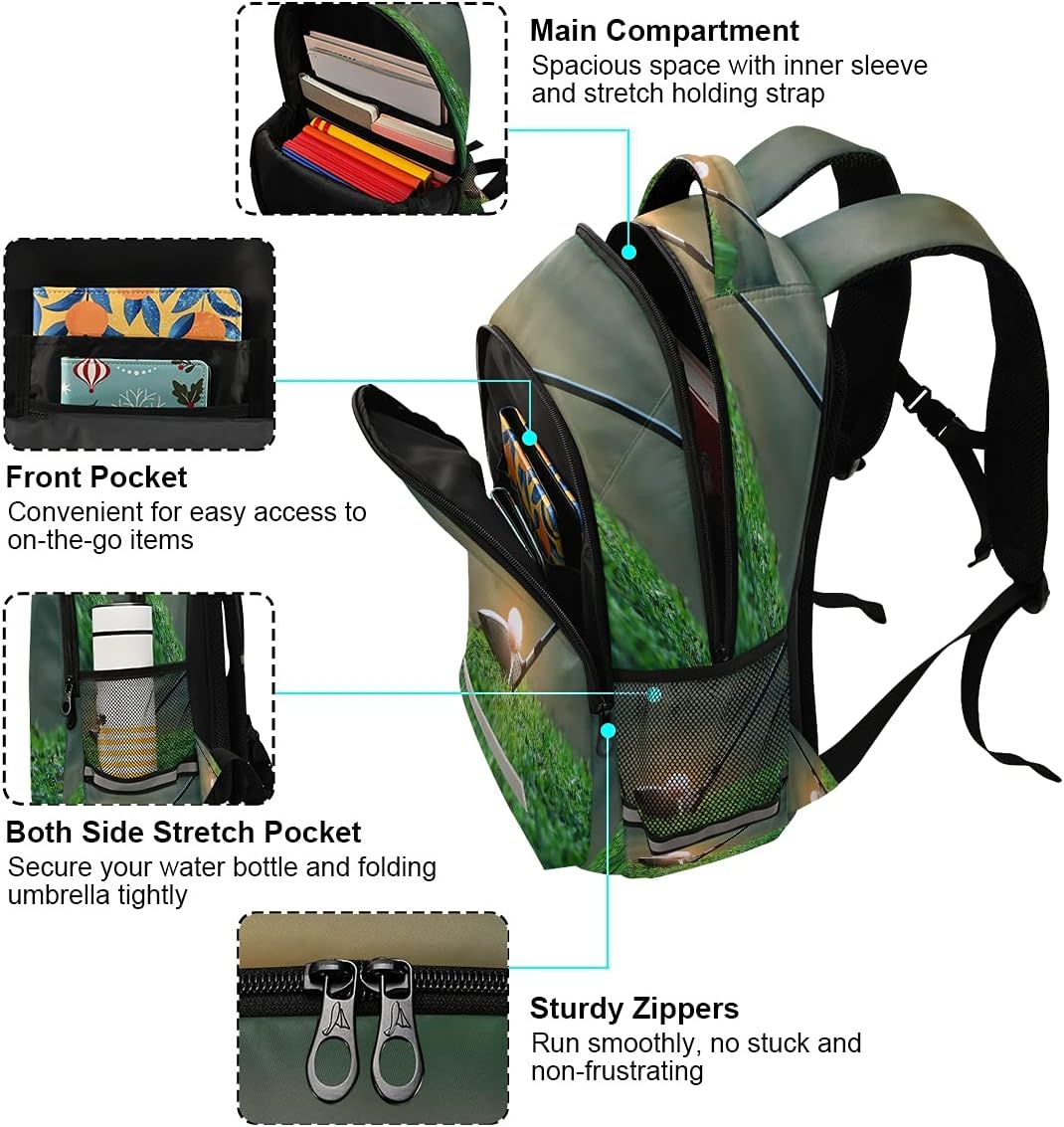 AUUXVA Golf Ball Sport Grass Backpack School Bookbag Laptop Purse Casual Daypack for Teen Girls Women Boys Men College Travel