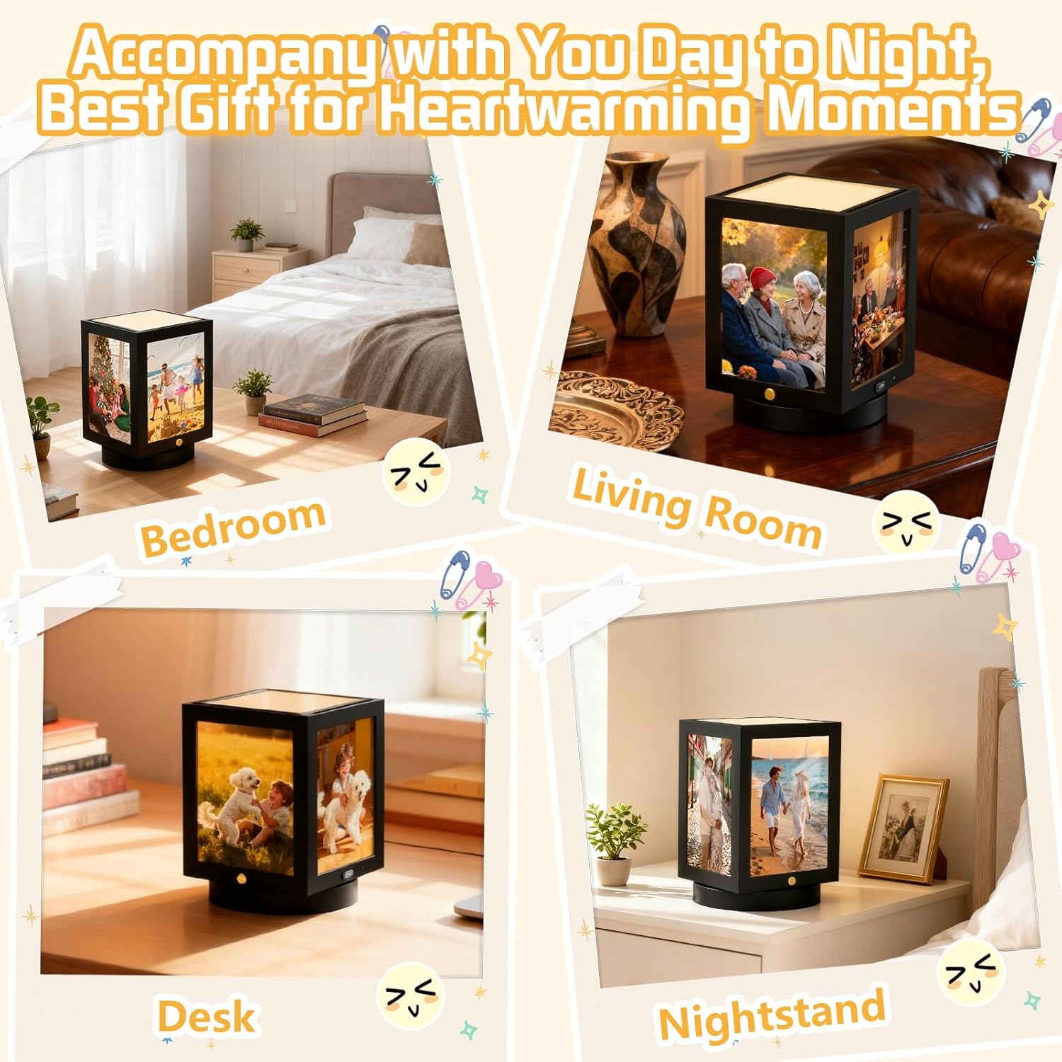 Mixoo 4x6 Picture Frame Light , Vintage Rotating Photo Frame Tabletop Lamp , Touch Desk Lamp for Bedroom Bedside, Table lamps for Office Family Retirement Anniversary Mother's Day Birthday Gifts for Women Men (Wooden Black)