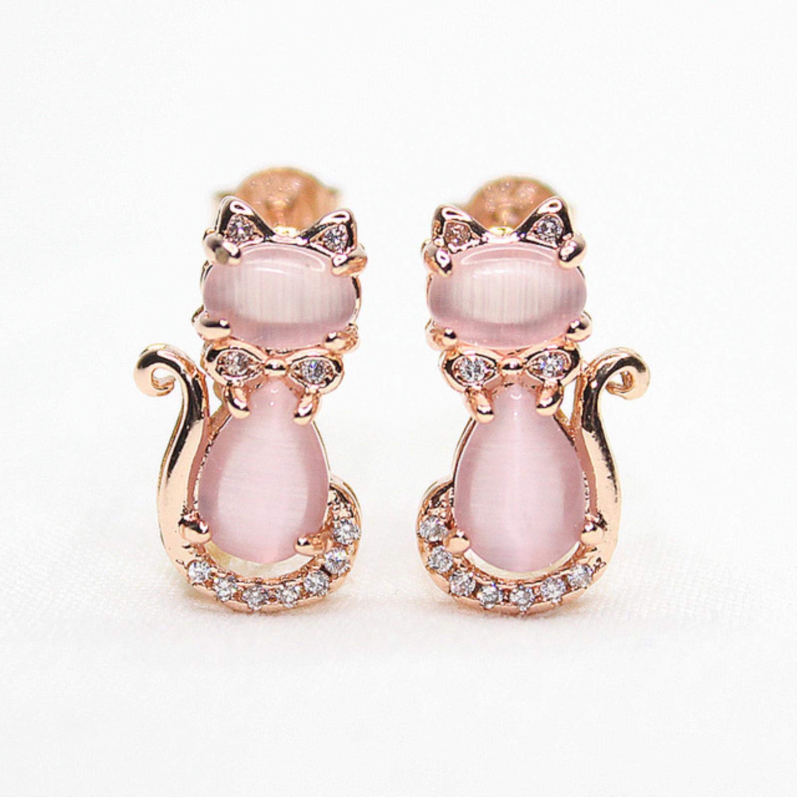 Pendientes de Plata 925 de Gato Joyería con Circonitas y Cuarzo Rosa Mujer 6