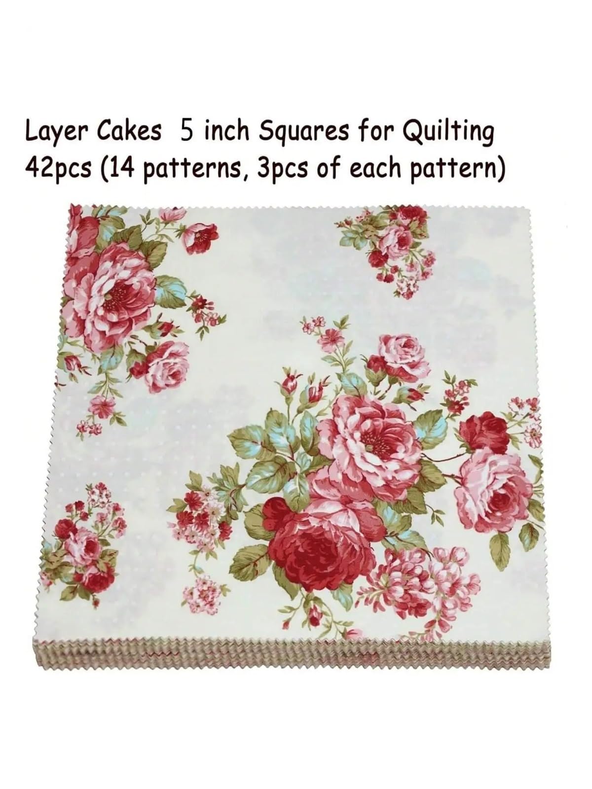 Juego de cuadrados tela retales 42 Uds. De 5x5 pulgadas con rosas Vintage y patrones a cuadros, Ideal for manualidades DIY