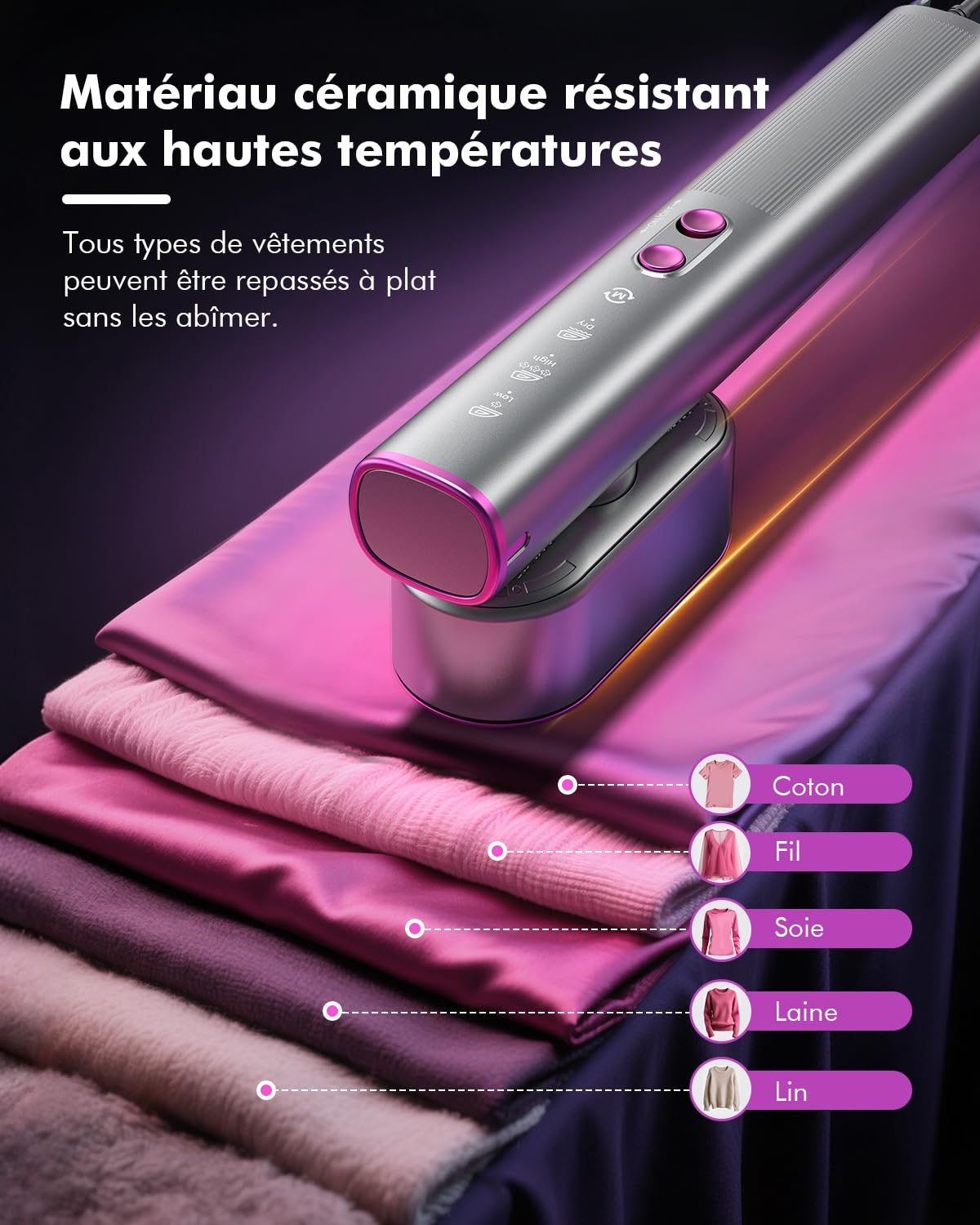 Défroisseur Vapeur Portable - Utilisation Mondiale 110-240V Steamer, Débit Vapeur 22g/min, Fer à Repasser de Voyage 2-en-1, Chauffage Express 15s, 1000W Léger et Compact pour Maison & Voyage