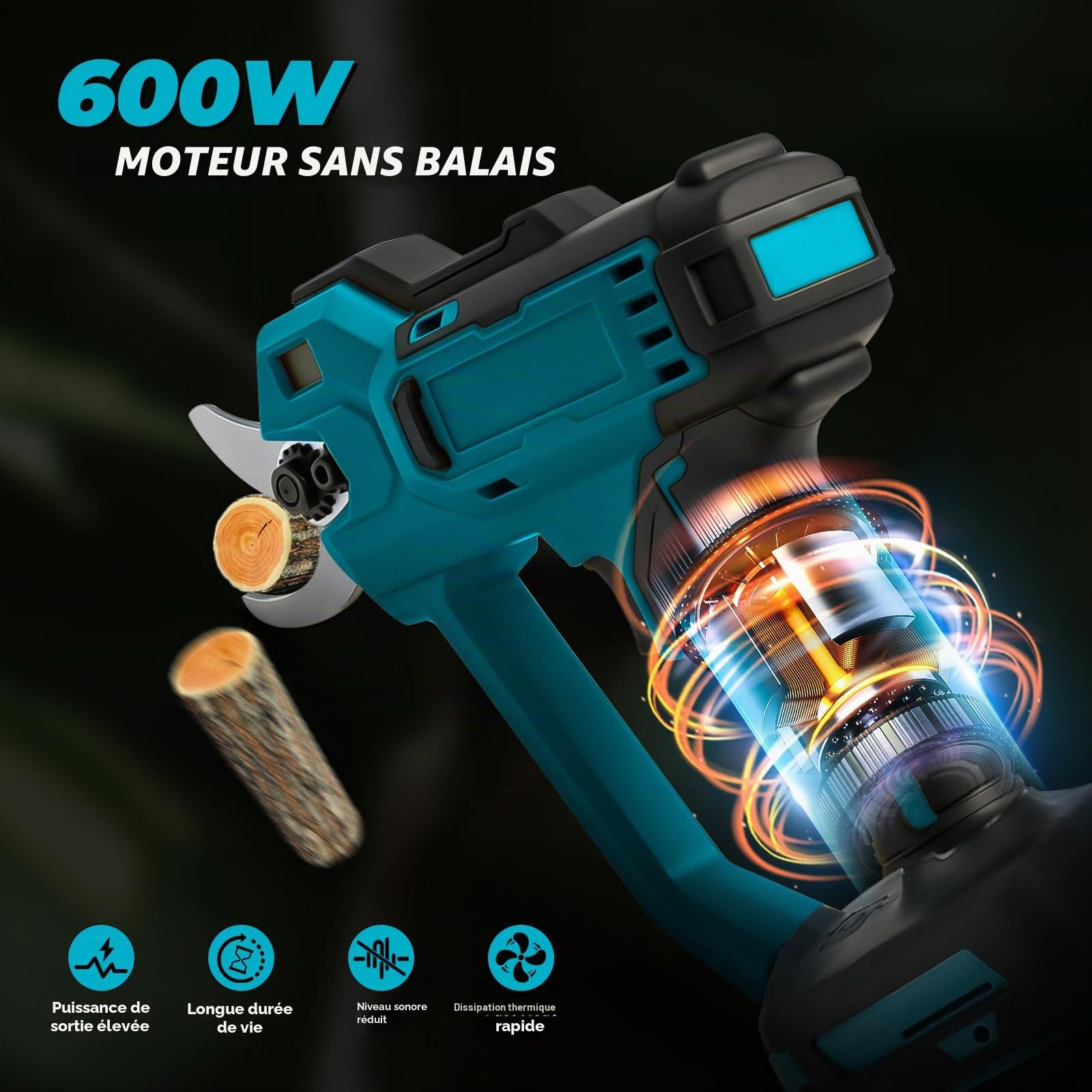 Sécateur électrique Sans Fil compatible avec Makita Batterie 18V (Pas de Batterie), 600W Sécateur à Batterie, Max 35 mm, Sécateur de Jardin pour Jardinage, Vigne