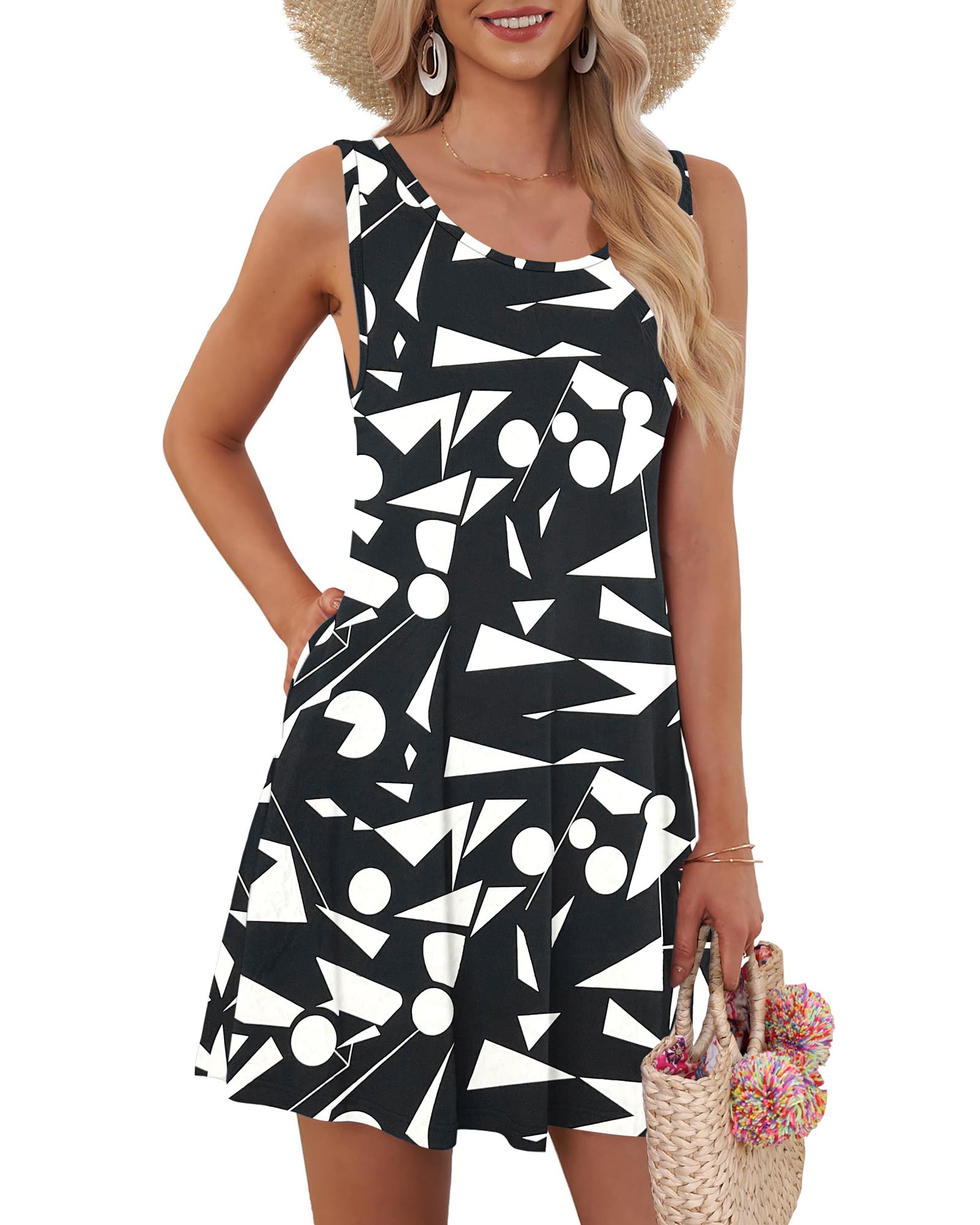 AUSELILY Women's Summer Dress Sleeveless Floral Mini Dresses with Pockets Bohemian Dress 2025 New