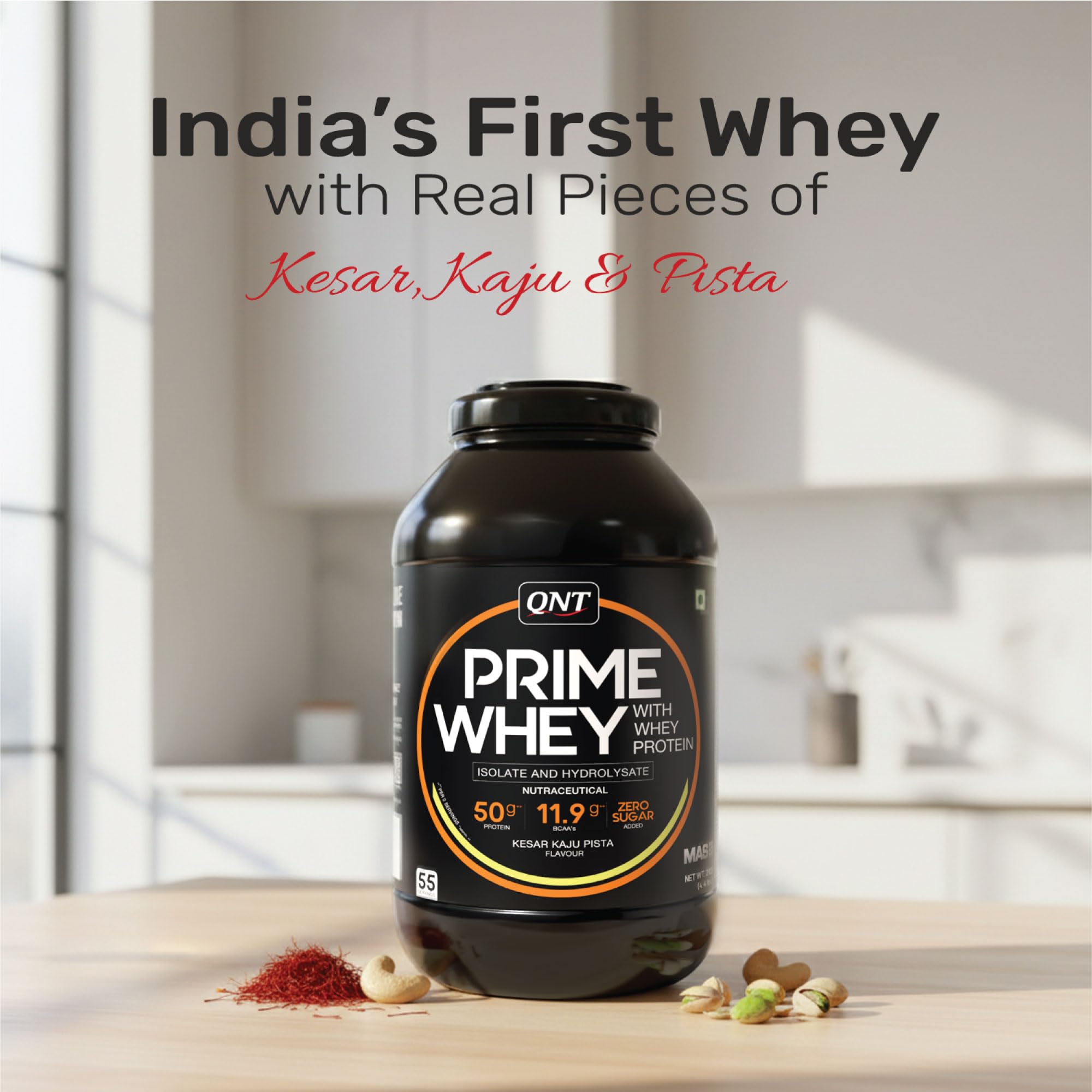 QNT Prime Whey Protein Powder | Kesar Kaju Pista, 2 Kg | Triple Blend of Whey Isolate, Concentrate & Hydrolysate | 25g Protein, 5.9g BCAA per Scoop | Best Whey Protein Powder for Men & Women — Amazon image 5