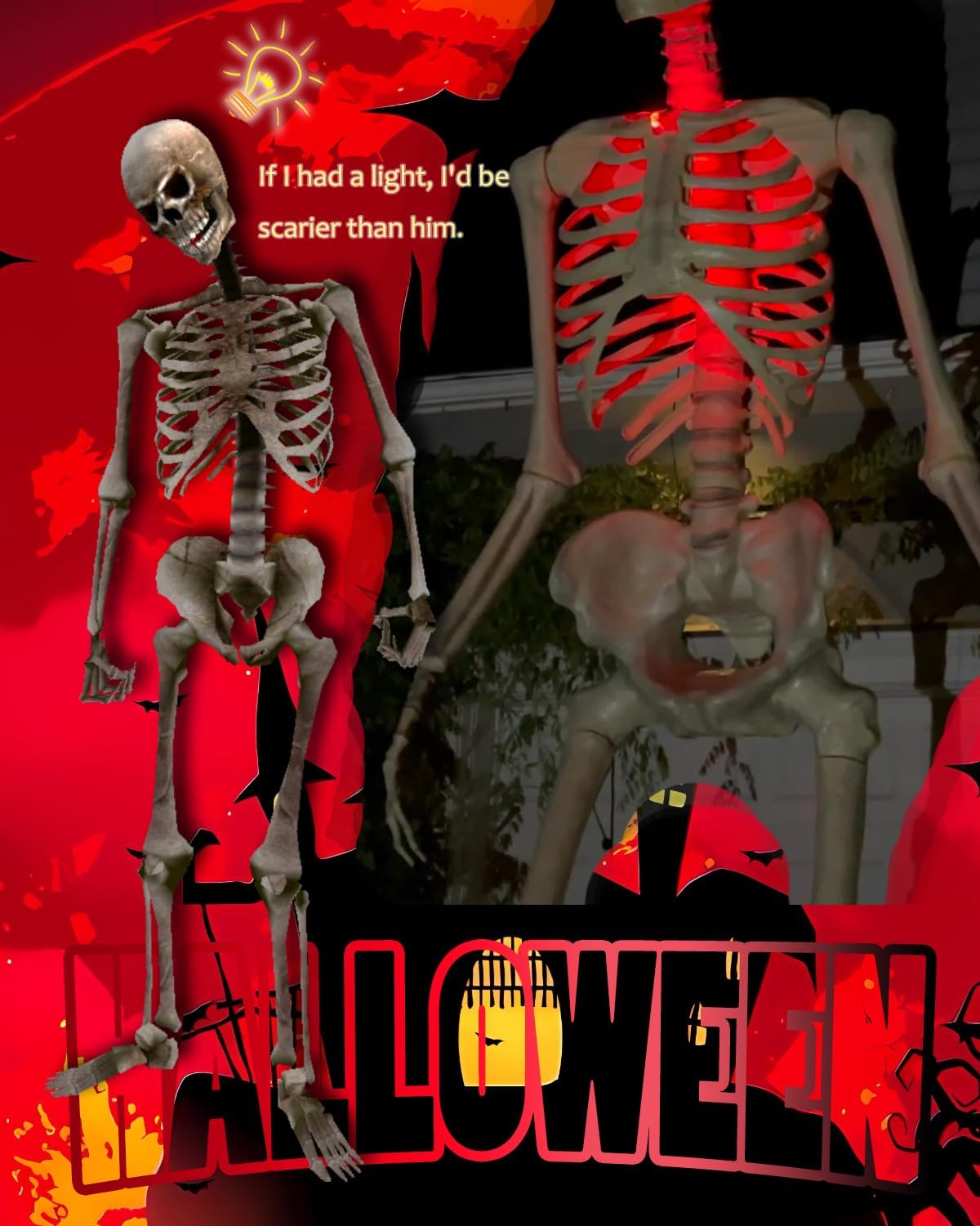 12 ft Skeleton Lighting Kit, (Not Include Skeleton) Remote Control Led with 3 Lighting Mode for Giant Skeleton, Halloween Decoration Light Outdoor, Accessories for Scary Skeleton