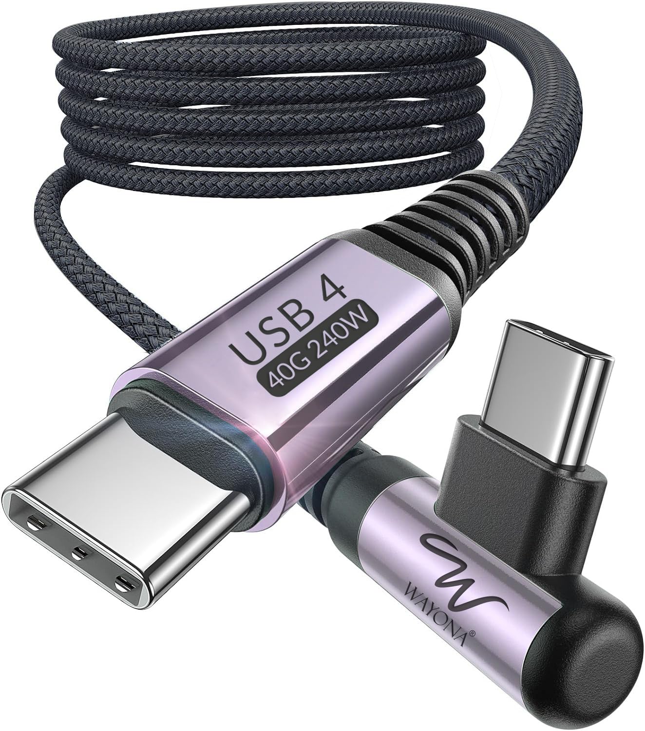 Wayona240W USB4 Cable for Thunderbolt 4 Right Angle 40Gbps Data Transfer 8K@60Hz Display Cable 90 Degree USB Type C Fast Charging for iPhone 15 Pro,Samsung,Steam Deck,Switch,eGPU,MacBook(1m,Angled)