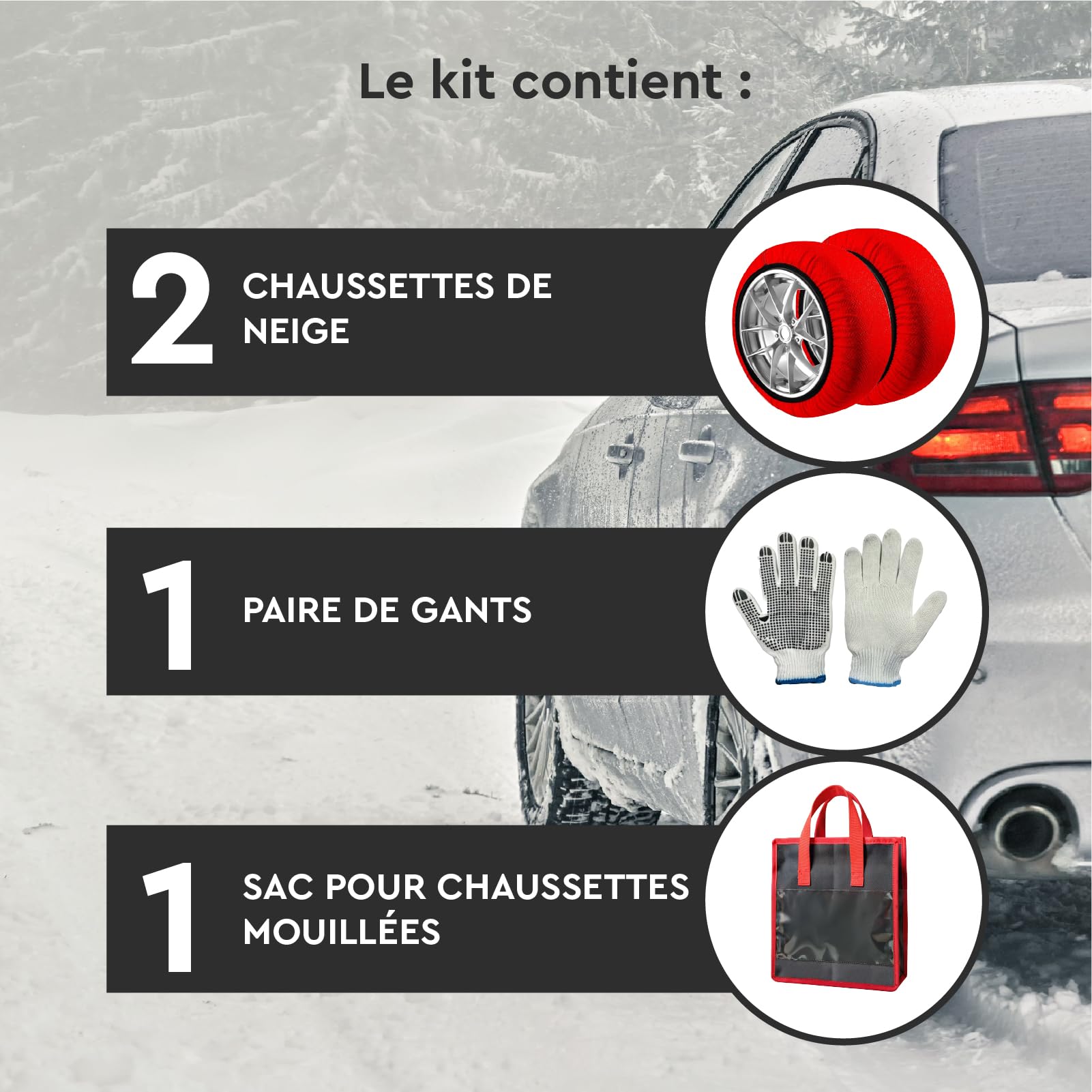 Chaussettes de Neige Textile Homologuées EN 16662-1 Taille XXL Chaussette Pneu Voiture - DriveonSnow EssentialGo Montage Rapide 2 Minutes Haute Sécurité pour Chutes de Neige Occasionnelles + Gants