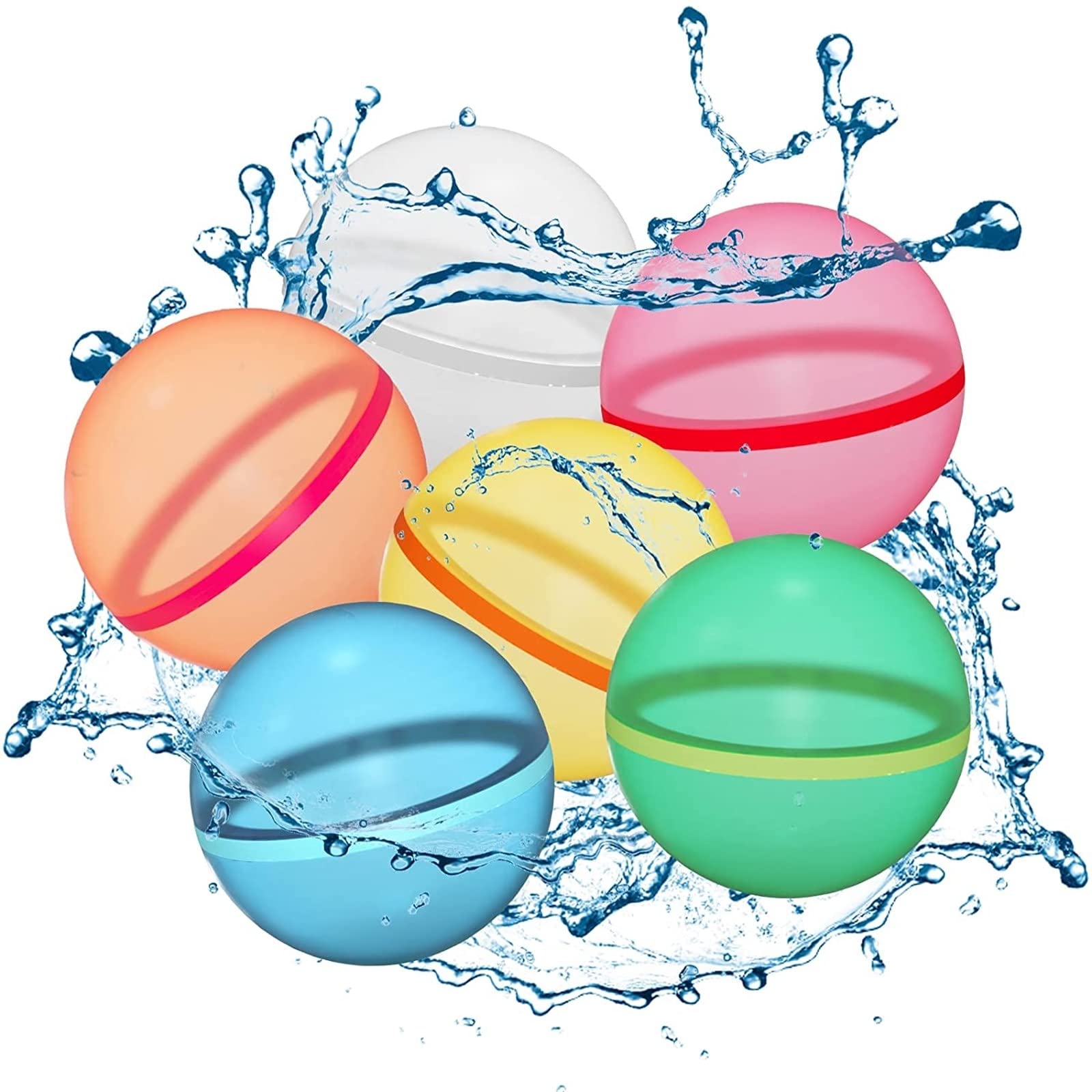 ARSHY6 PCS Reusable Hot Water Balloons for Kids+Adult Silicone Soppysaid Tonovivy, Magnetic Water Bomb Quick Fill Self-Sealing+Latex-Free Soft Pool Ball, Beach, Refillable Soft Fight Ball