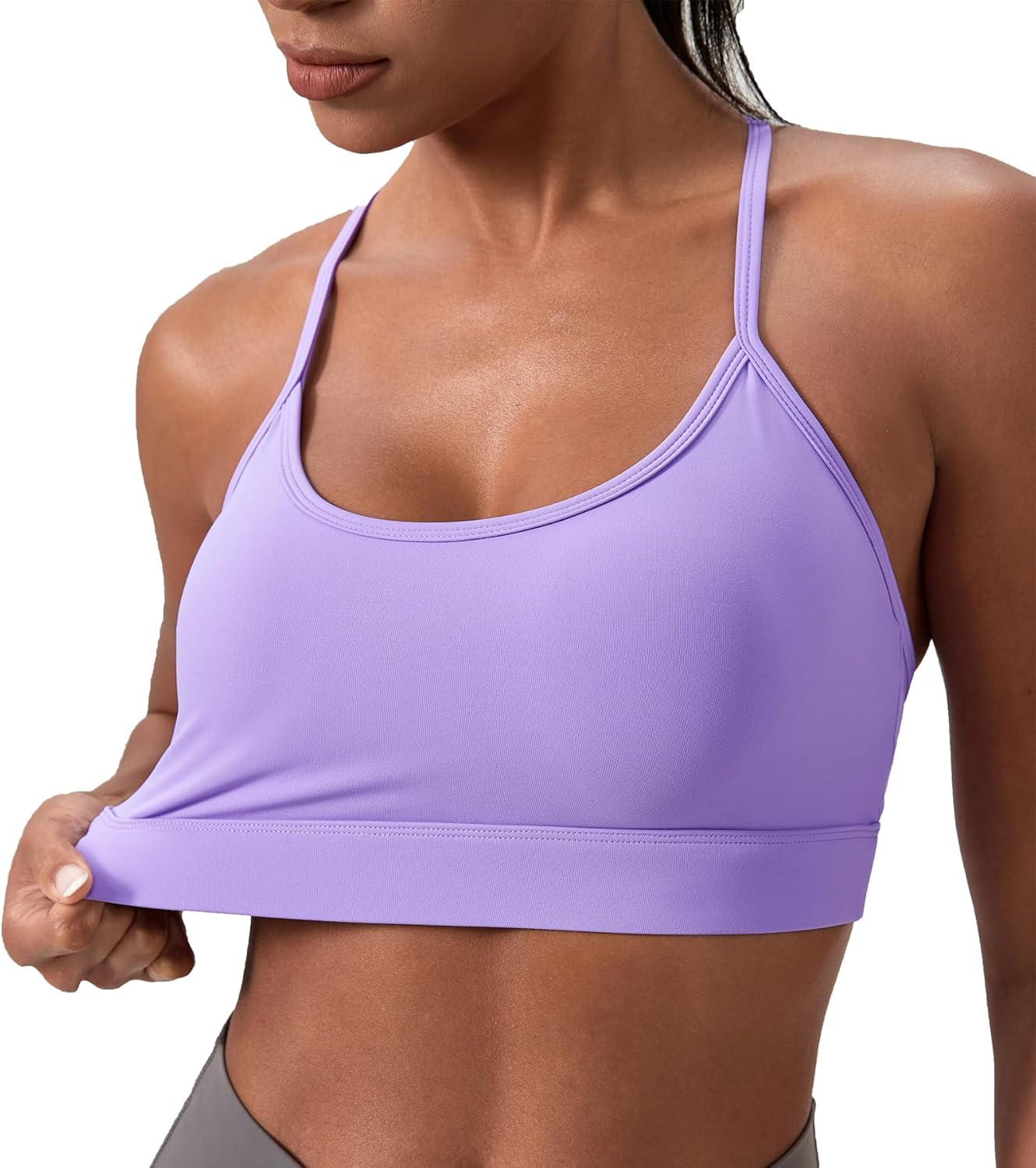 Womens Y Back Sports Bra - Padded Racerback Scoop Neck Low Impact Spaghetti Thin Strap Workout Yoga Crop Tank Tops - Image 4