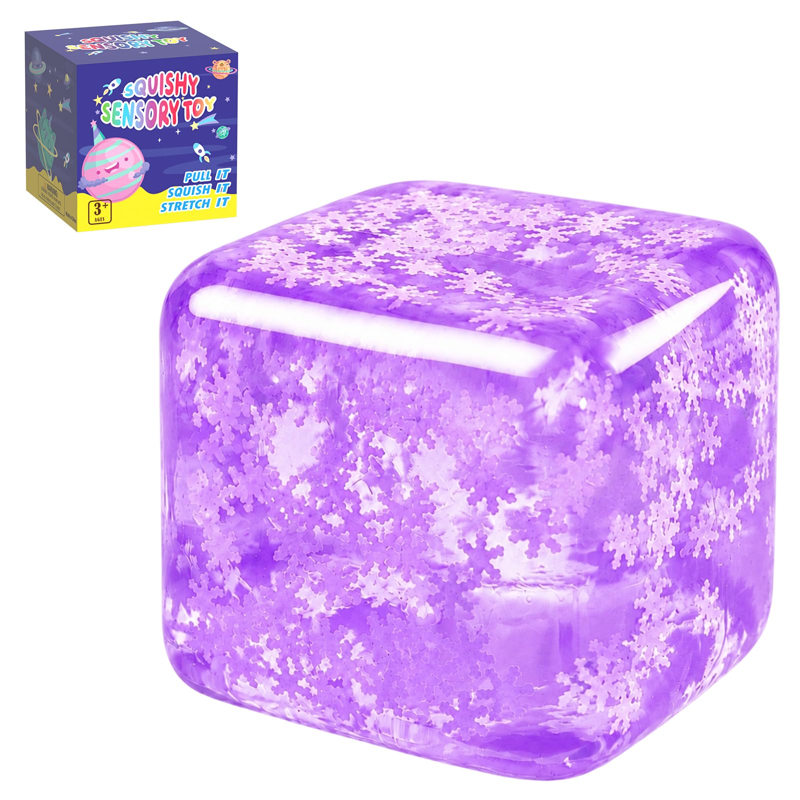 Snowflake Squishy Cube Stress Relief Toy, Soft TPR Fidget Toy(Purple) — image 1
