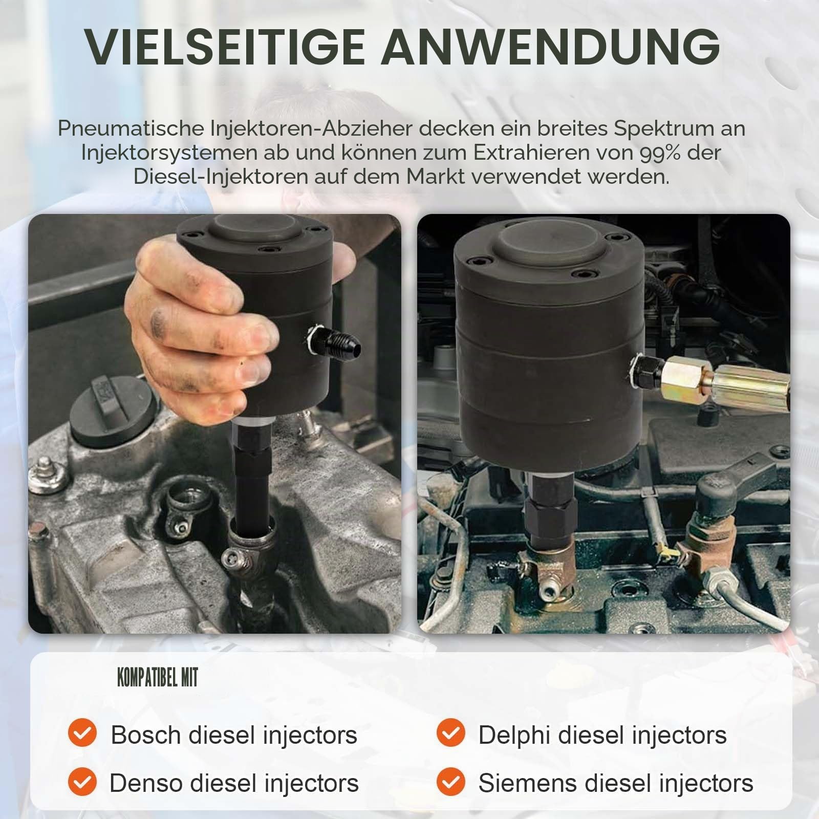 Abzieher Werkzeug, 24 Stck Pneumatischer Injektorabzieher Diesel-Pneumatischer Injektorabziehersatz Arbeitssparendes Dieselinjektor Entfernungswerkzeug für Dieselmotoren Injektorabzieher Mit Adaptern