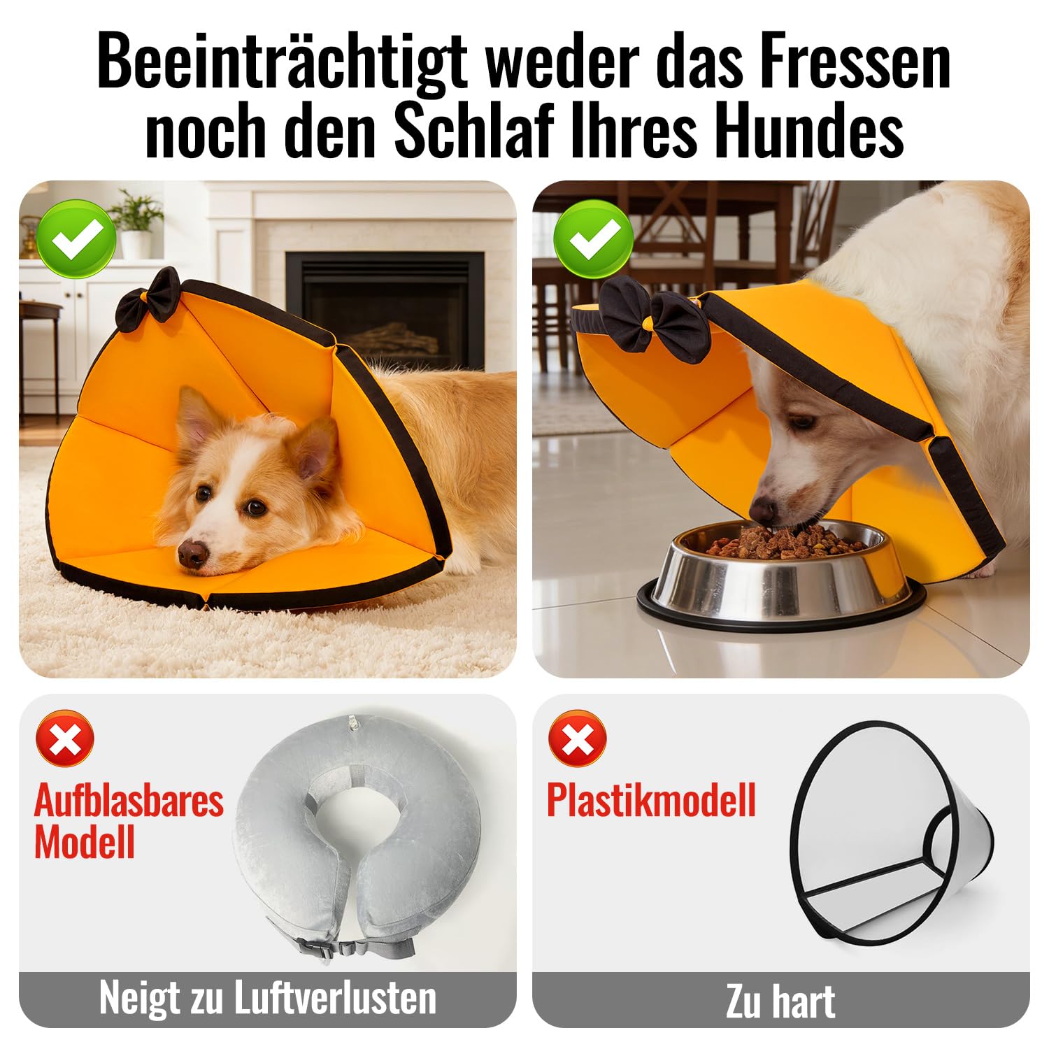 GGW Weiche Halskrause Hund verstellbar atmungsaktiv (Orange, L) | Bequemer Leckchutz-Schutzkragen für Hunde. Ideal für postoperative Pflege oder Hautjucken. Verstellbarer Halsumfang.