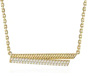 Fettero Dainty Gold Necklace for Women, 14K Gold Plated Cute Bar Pendant Choker Necklaces Simple Trendy Bar Necklaces Jewelry