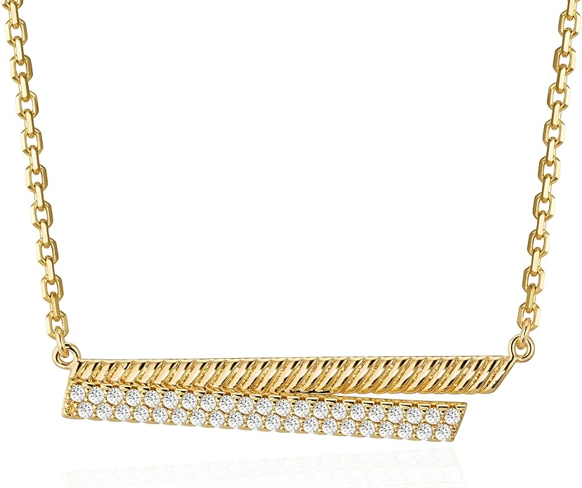 Fettero Dainty Gold Necklace for Women, 14K Gold Plated Cute Bar Pendant Choker Necklaces Simple Trendy Bar Necklaces Jewelry
