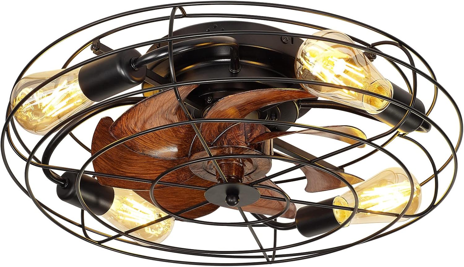 19.7" Caged Ceiling Fan with Light, Enclosed Bladeless Flush Mount