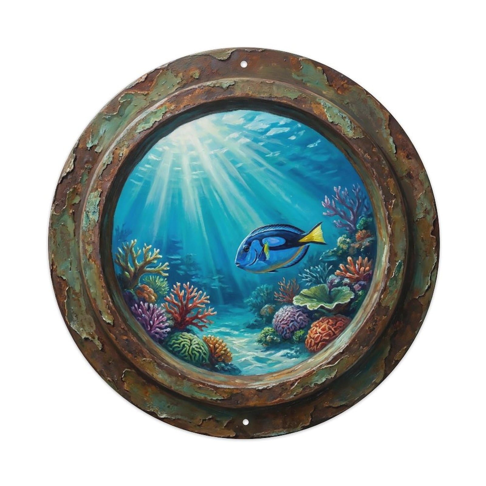 Vintage Porthole Surgeonfish Ship Window Undersea Deep Sea Metal Tin Sign