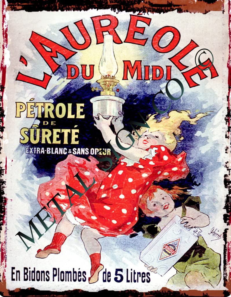 Metal Sign Co L'aureole Gas Oil Lamp Classic French Advert Metal Sign Retro Vintage Style Large 12X16in 30X40cm Coffee Shop Cafe Kitchen Wall Art Deco Bar Pub