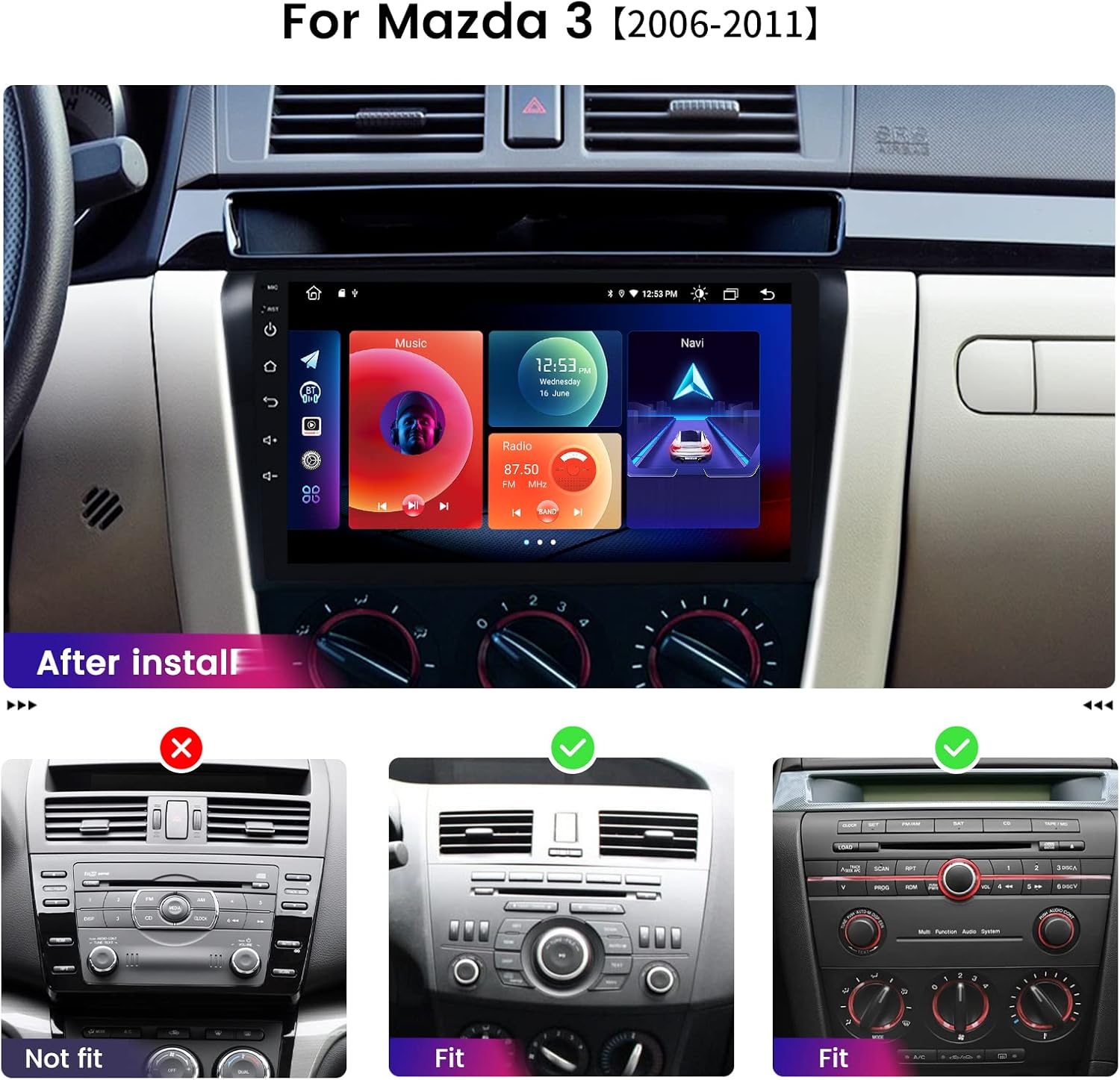 roadanvi hd 9 android car radio for mazda 3 2006 2007 2008 2009 2010 2011 car stereo carplay android auto radio bluetooth wifi4g lte gps navigation