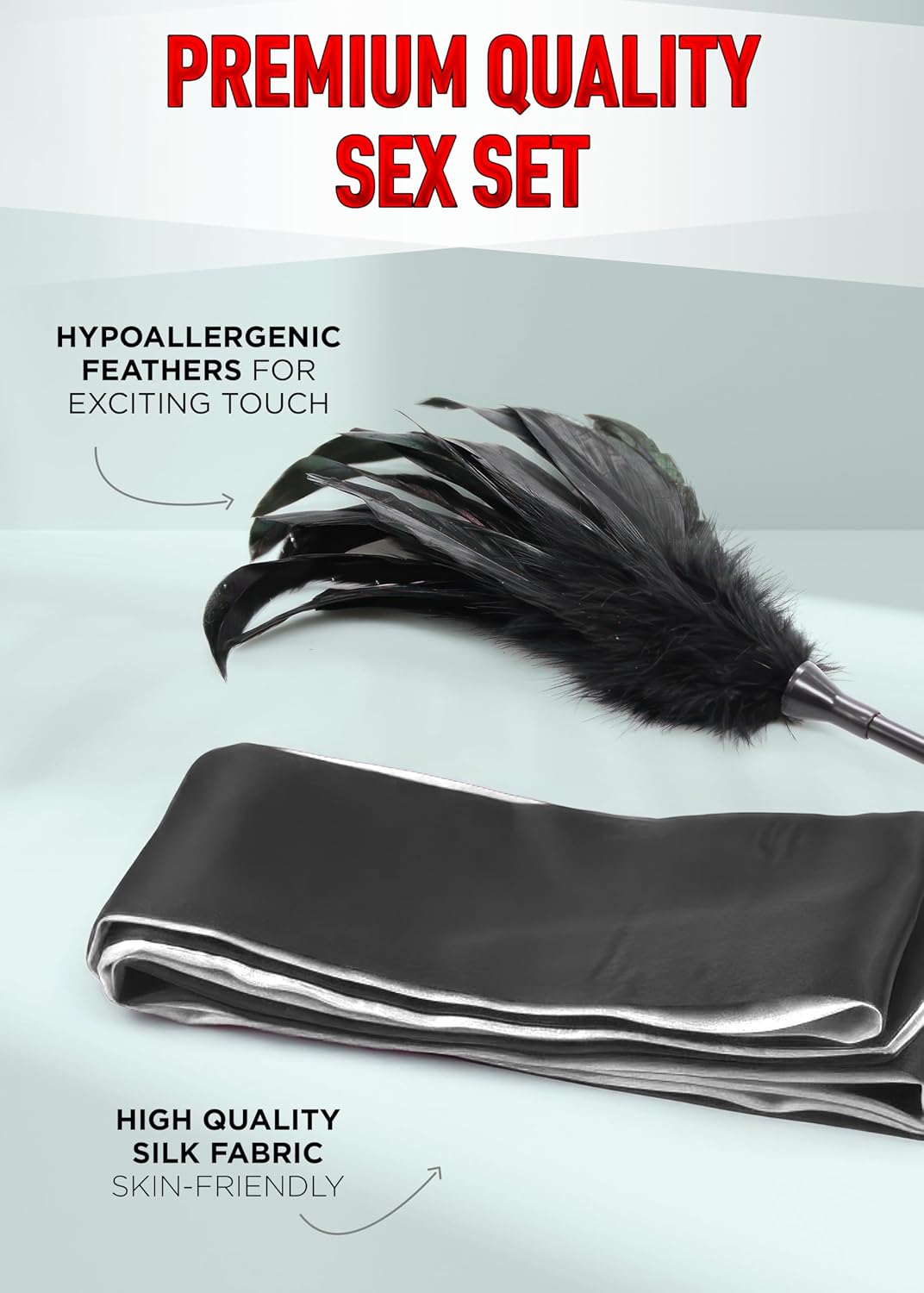 Feather Tickler French Crop, Soft Satin Eye Mask 59" for Women, Feather Ticklers Teasers Set