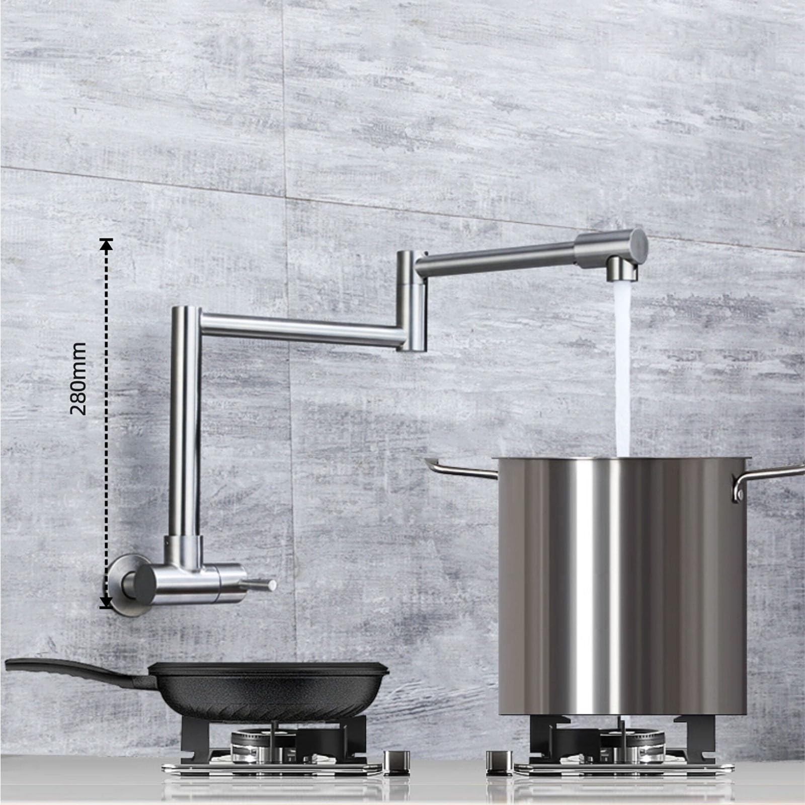 grifos cocina fregadero pared de Acero Inoxidable Cepillado grifo monomando agua fria de llenado de ollas,Cepillado