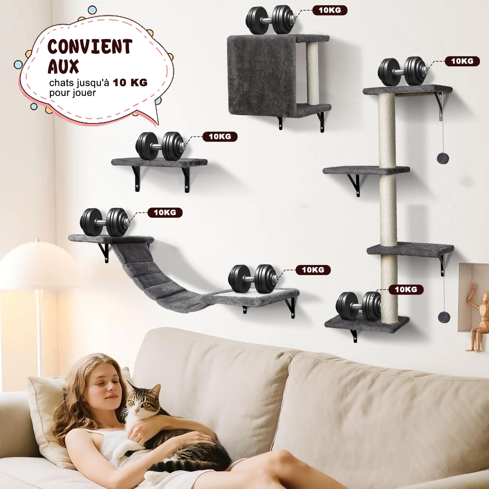 Parete Di Arrampicata Per Gatti EXTFANS - Mensole Per Arrampicata, 38x27 Cm, Legno Naturale, Per Giochi E Riposo - Foto 6