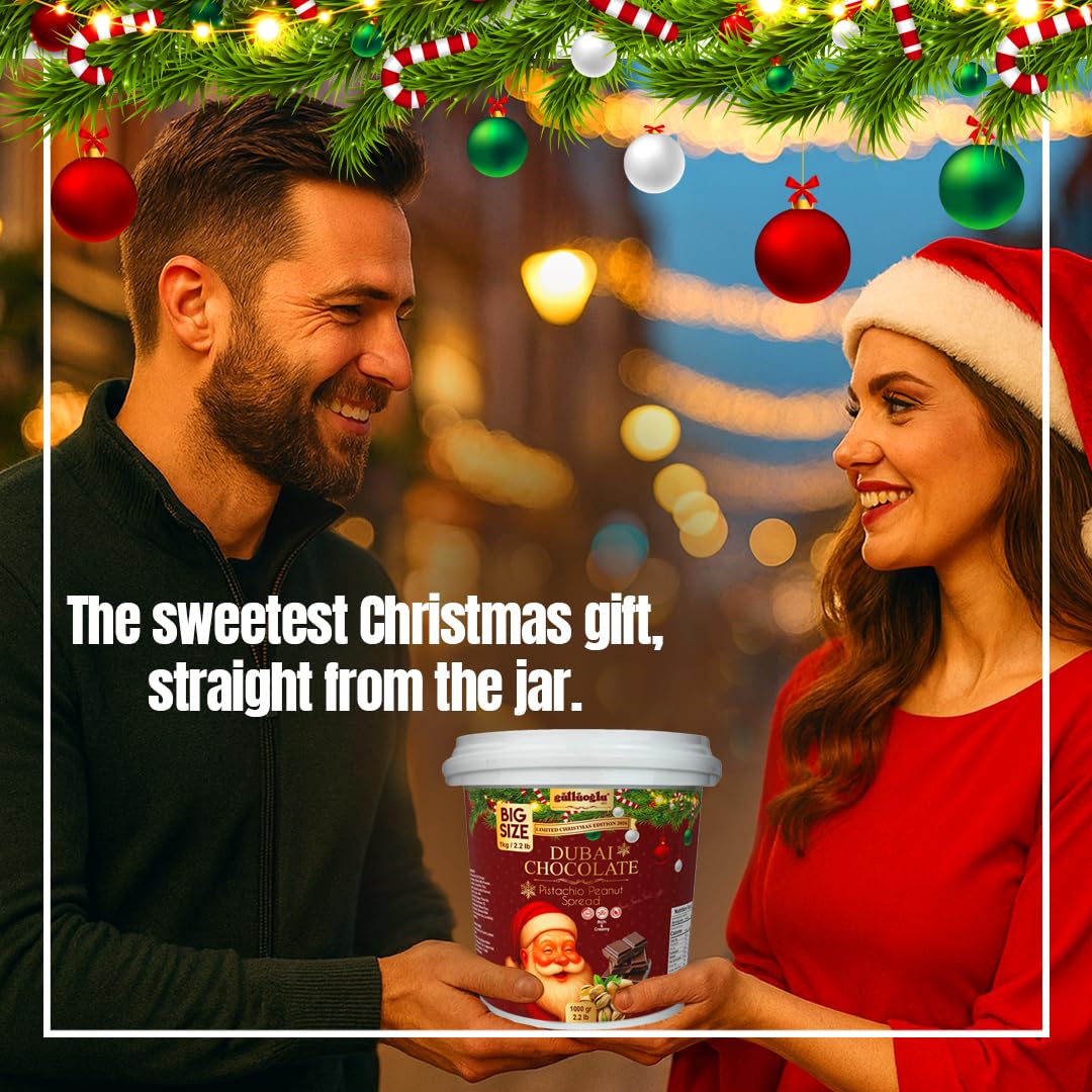 Gulluoglu Christmas Edition – Dubai Chocolate Pistachio Peanut Spread in Festive Holiday Jar | Limited Seasonal Gourmet Halal Dessert –: 2.2 lb / 1000 gr