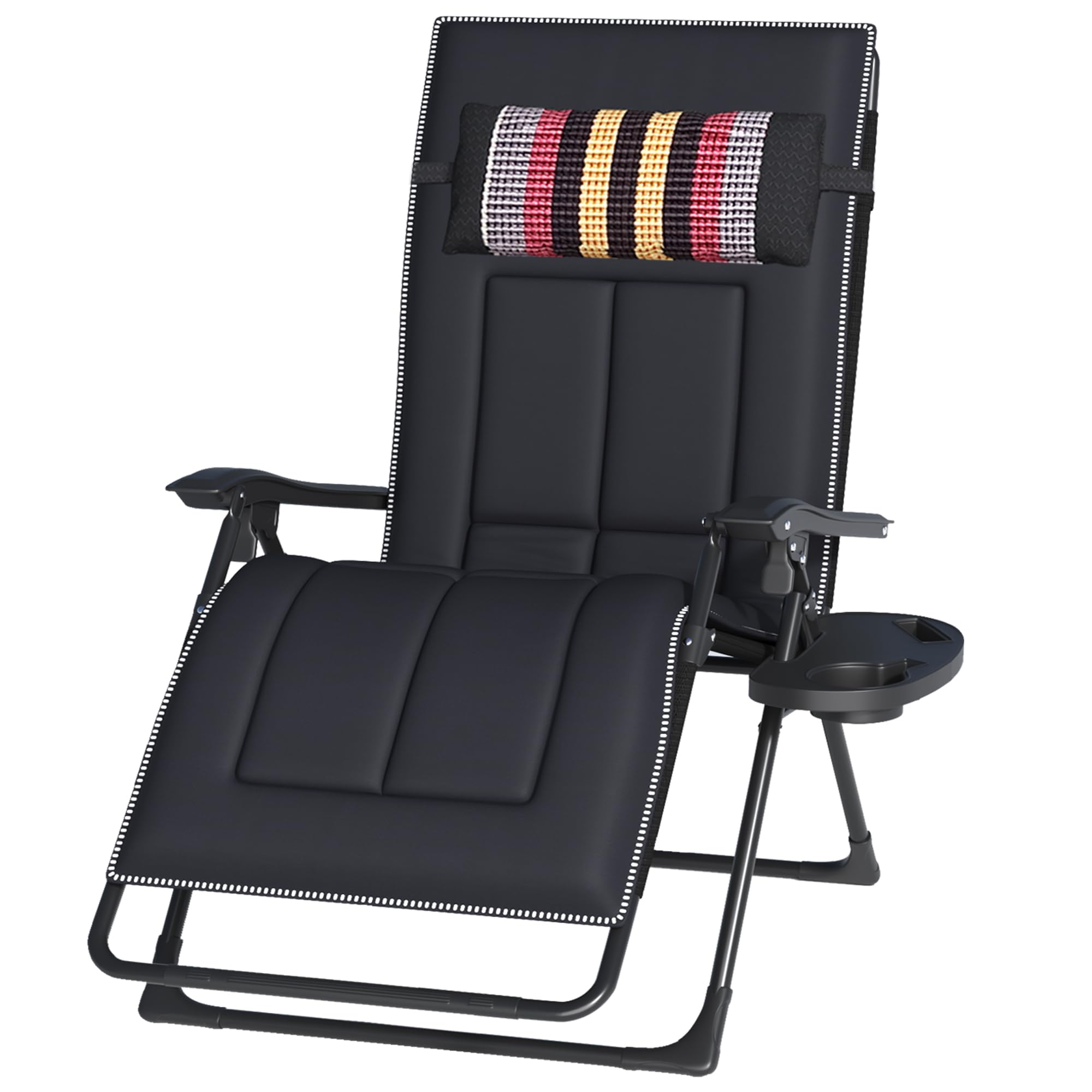 Chaise Longue de Jardin Pliable Transat Bain de Soleil Inclinable, Chaise Longue Pliante avec Coussin et Porte-Gobelet, Fauteuil Relax Jardin Dossier réglable pour Extérieur Terrasse, Noir