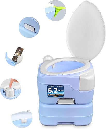 Miniatura 10 de SereneLife Inodoro portátil con bolsa de transporte, inodoro para interiores y exteriores con bomba de pistón CHH e indicador de nivel, tanque