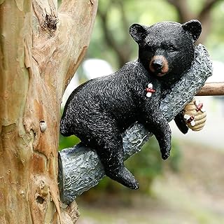 Black Bear Cub Napping Hanging Out in a Tree Figurine, Realistic Black Bear Figurines, Resin Bear Cub Sculpture, Wall-Mounted Art Statue, Tree Hugger Decorations Outdoor, Funny Garden Yard Decoration