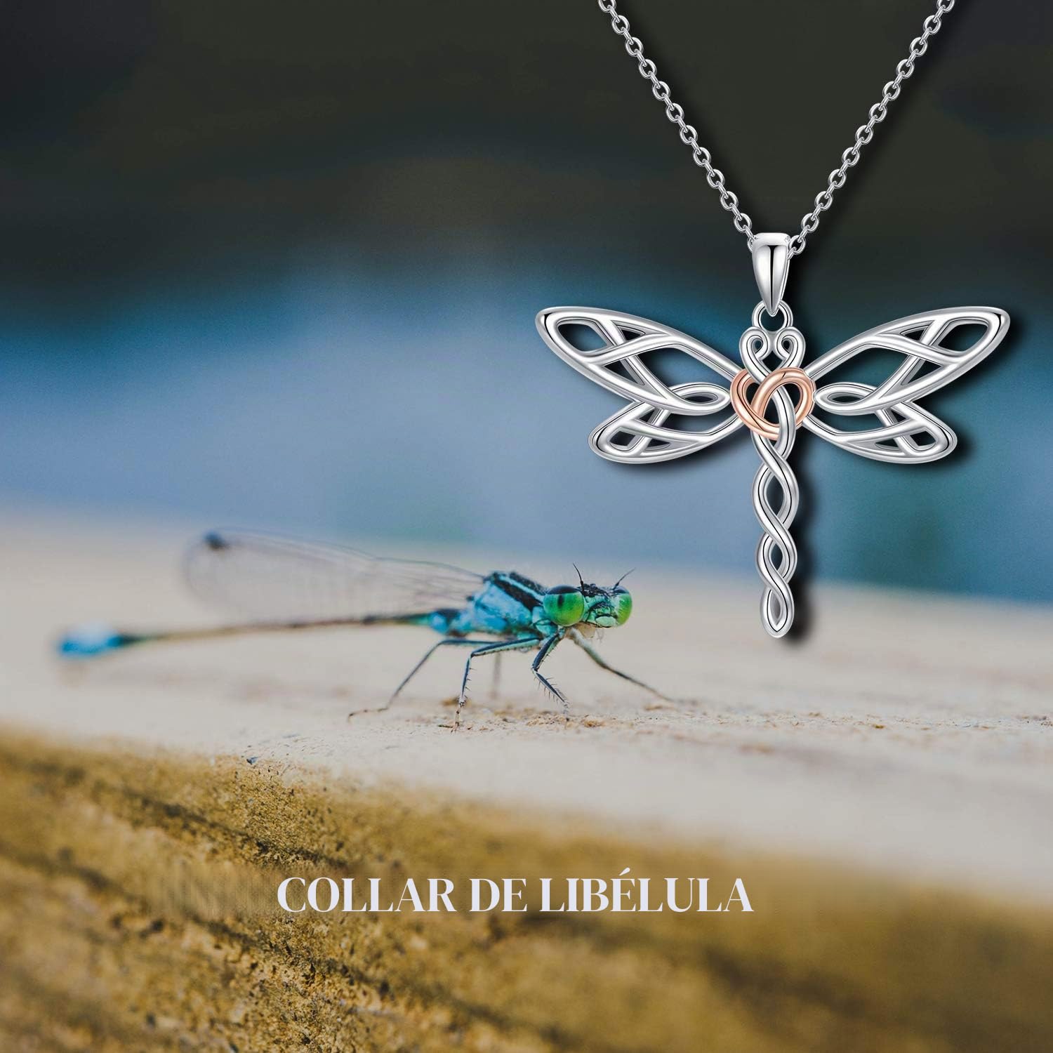 Collar de libélula de plata de ley 925 con colgante de animales, joyería delicada para regalos de cumpleaños para mujeres, 45,7 + 5,1 cm