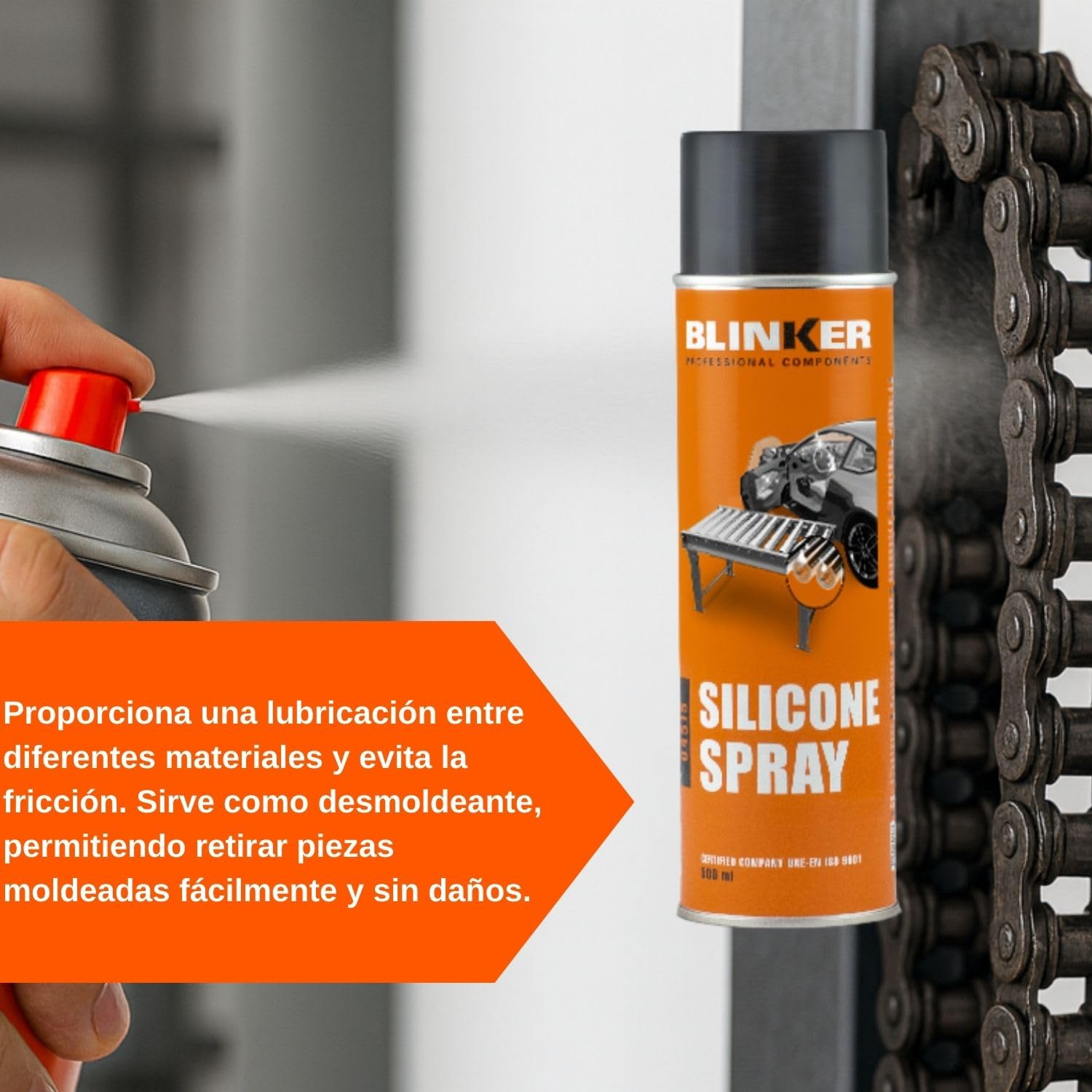 Blinker - Silicona en Spray - Lubricante Protector Antiadherente - Hidrófuga y Aislante Eléctrico - Resistente a la Corrosión y Altas Temperaturas - Ideal para Plásticos, Gomas y Metales - 500 ml