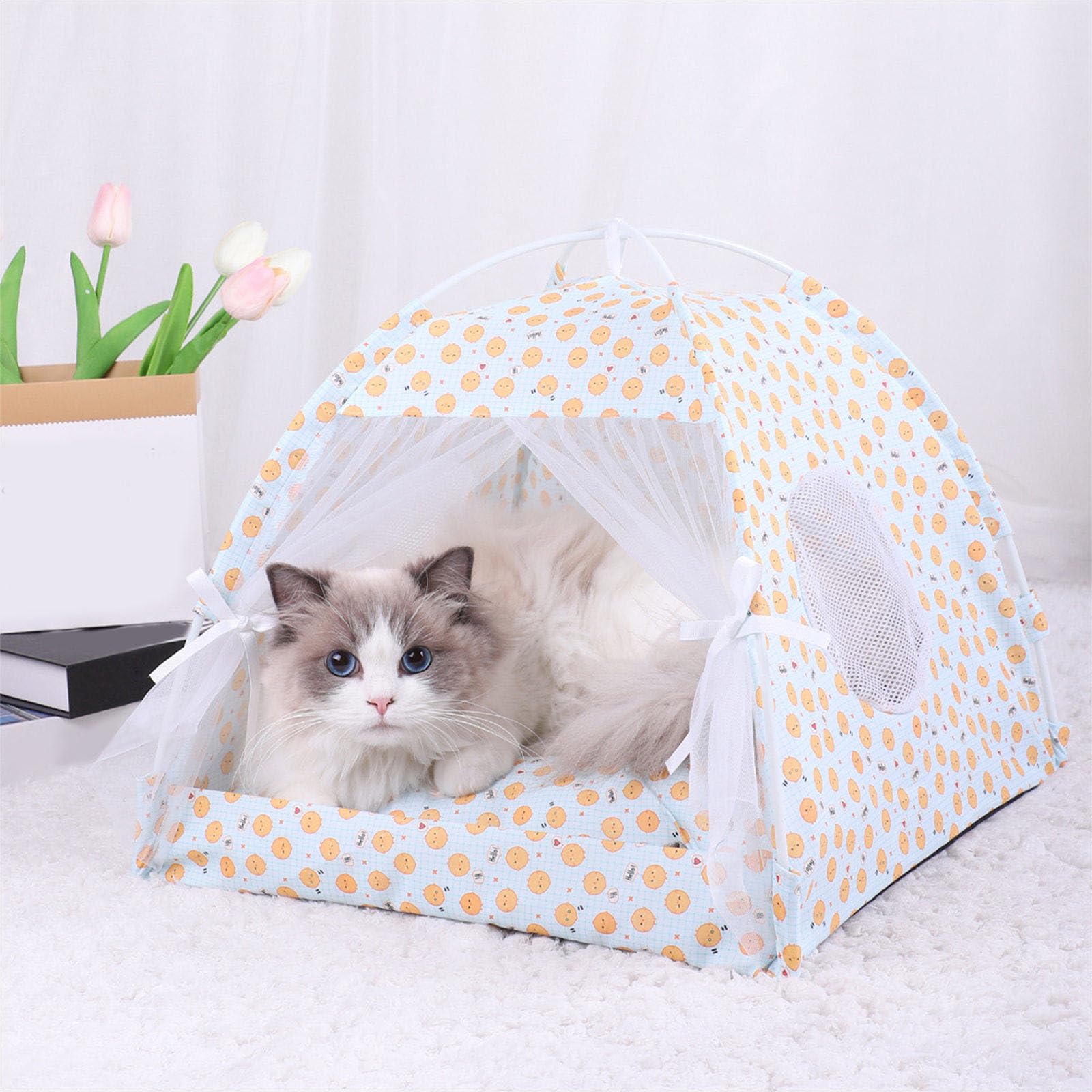 Tente pour animal domestique portable amovible respirant Tipi Chiens Chats Intérieur Extérieur Niche pour Camping Pratique
