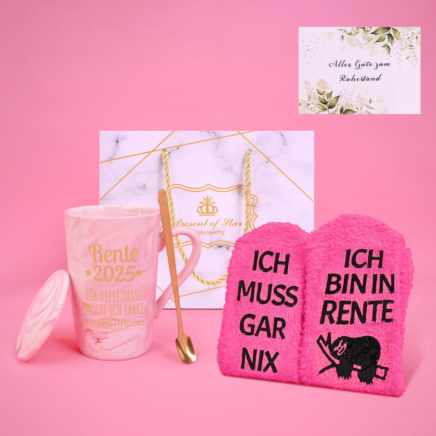 Renteneintritt Geschenk Frau - Rosa Marmor Tasse Mit Spruch & Goldaufdruck
