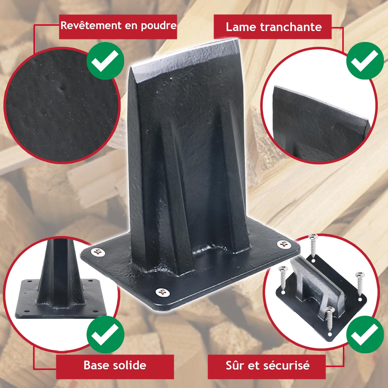 SPARES2GO Petit burin à bois robuste pour fendre le bois de chauffage (3 kg, grand)