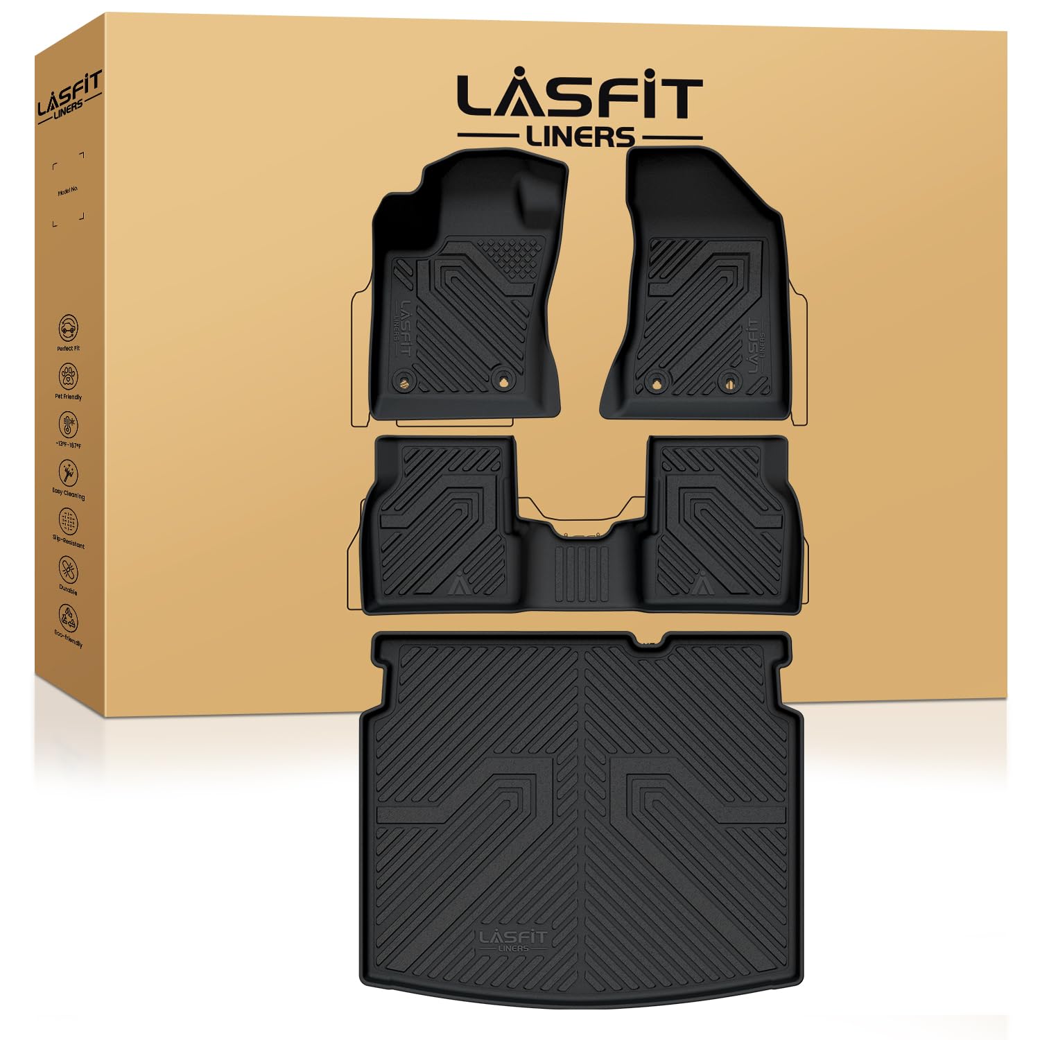 LASFIT Full Set TPE All-Weather Floor Mats & Cargo Liner for 2017-2026 Jeep Compass (4 PCS)