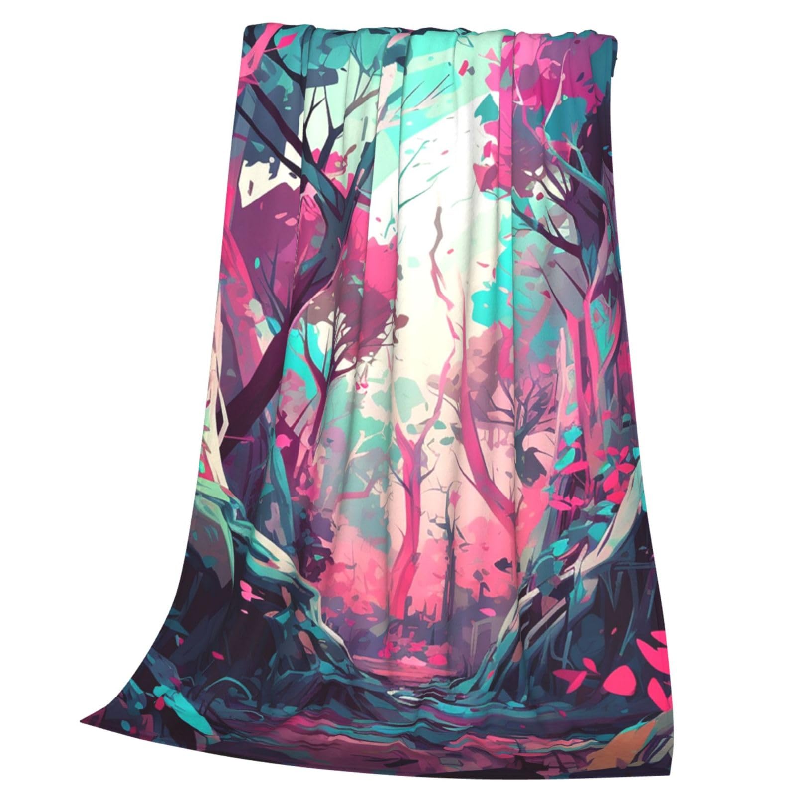 Couverture flanelle violette 152x203 cm avec motif d'arbres pour le canapé