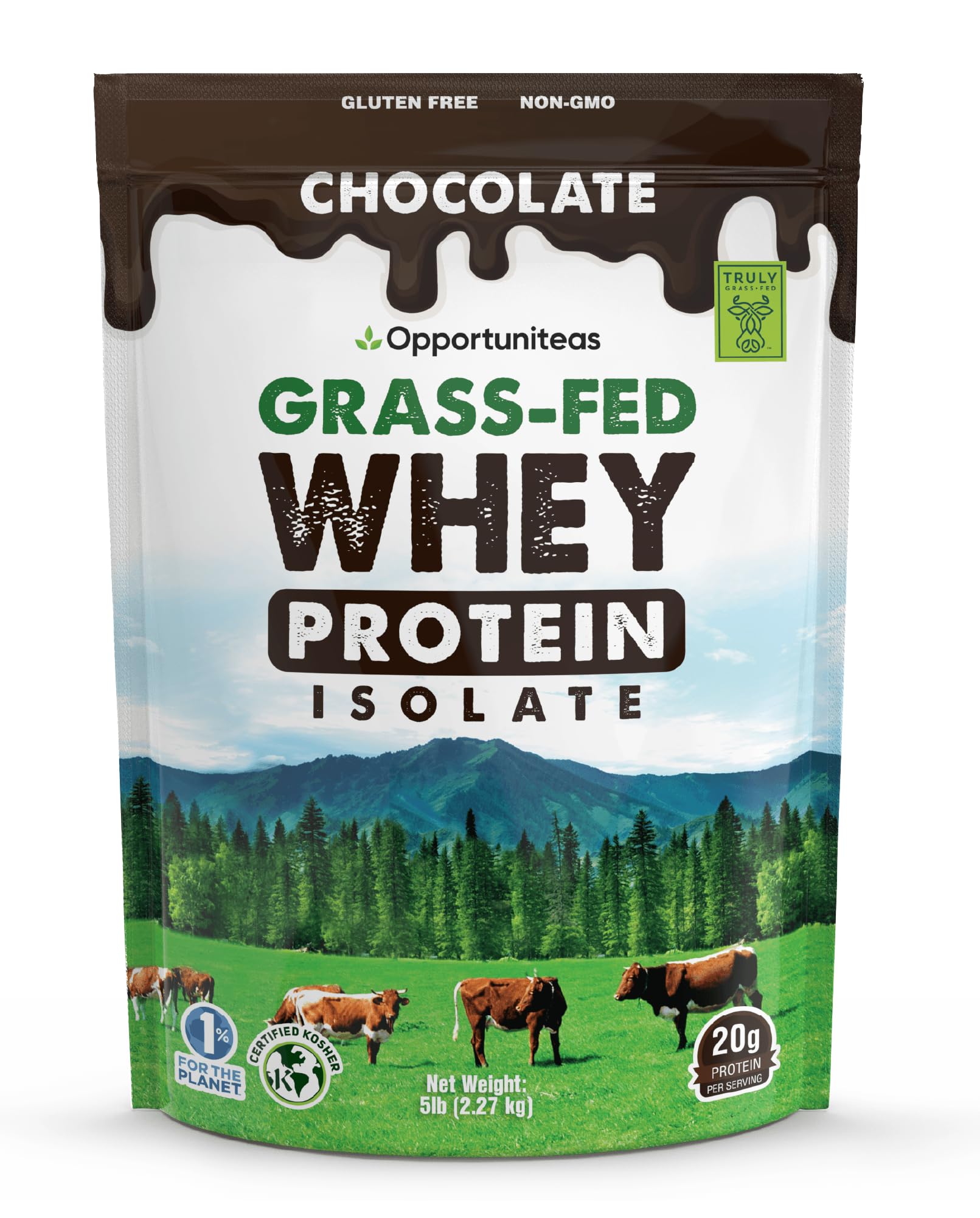 Chocolate Whey Protein Powder - Grass Fed Whey Isolate + Organic Cacao + Real Sugar + Himalayan Salt - Delicious Taste for Shakes, Smoothies, Cooking & Baking Recipes - Gluten Free & Non GMO - 5 Pound